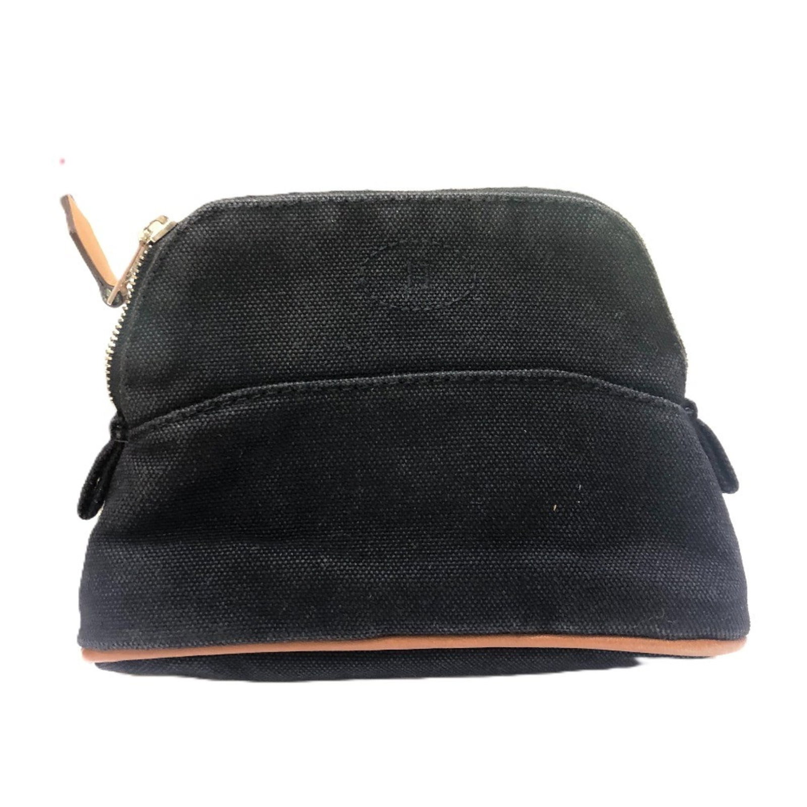Canvas Pouch Hermes: Canvas Pouch Hermes Canvas Pouch by Hermes features a sleek black canvas design with silver hardware and a zipper closure. This compact pouch measures 10.5cm x 16cm x 5.5cm, making it a versatile acce