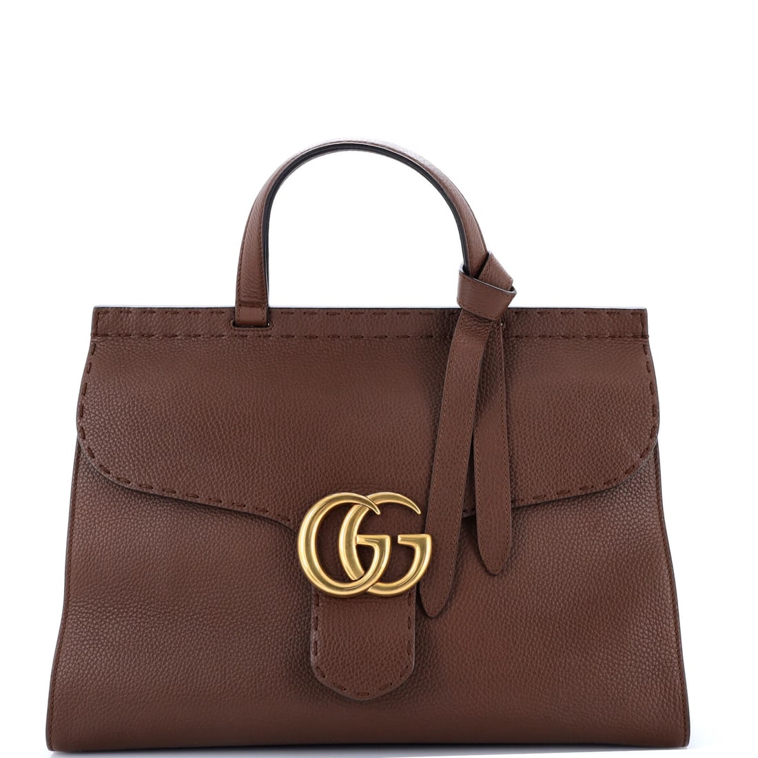 Gucci GG Leather Marmont Bag Medium Top Handle: Gucci GG Leather Marmont Bag Medium Top Handle Medium Gucci GG Marmont Top Handle Bag in Brown Leather, Featuring Aged Gold Hardware and Neutral Interior. This excellent condition bag boasts a