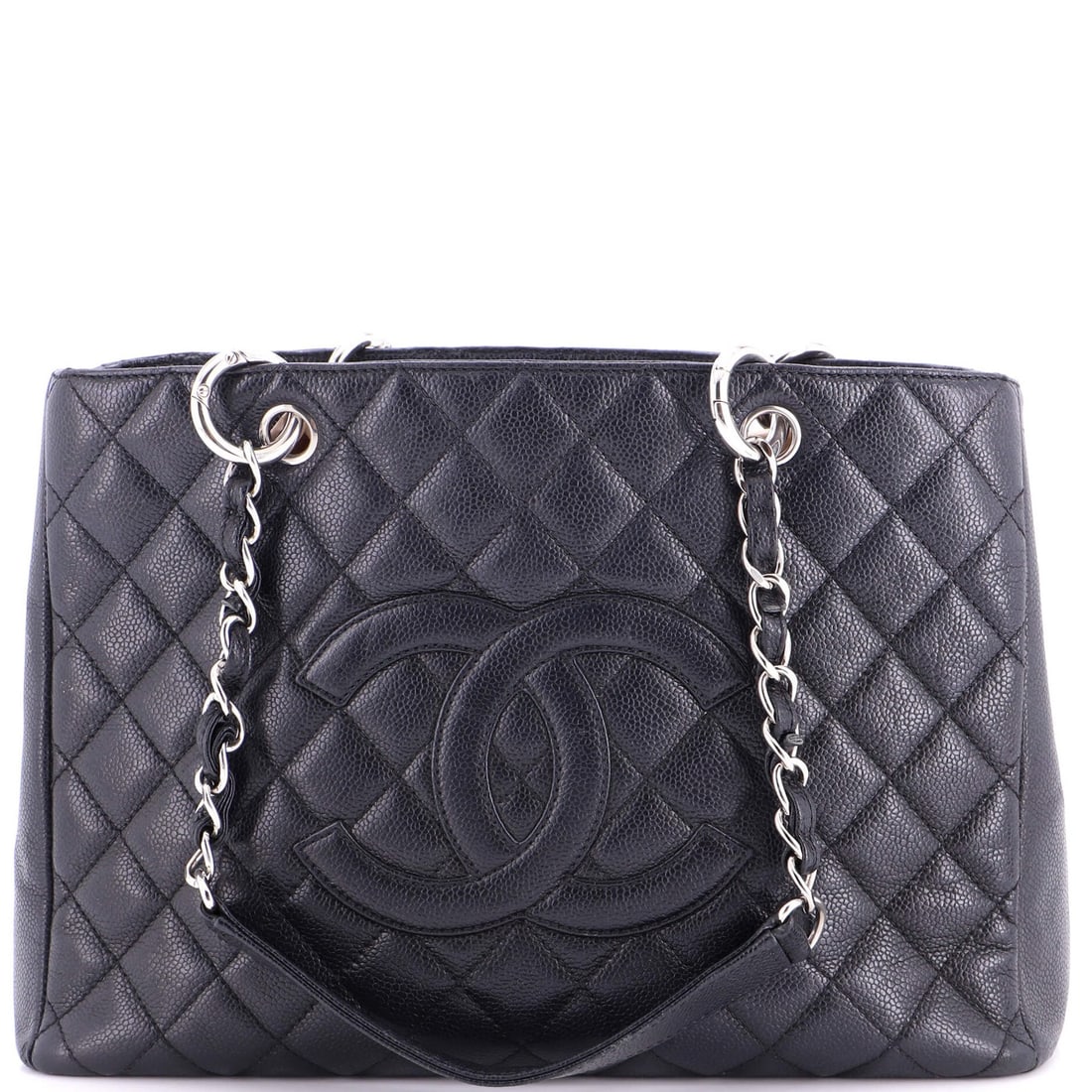 Caviar Quilted Shopping Tote Chanel: Caviar Quilted Shopping Tote Chanel This Chanel Grand Shopping Tote Quilted Caviar features a classic black leather exterior with quilted detailing, adding a touch of sophistication to any outfit.