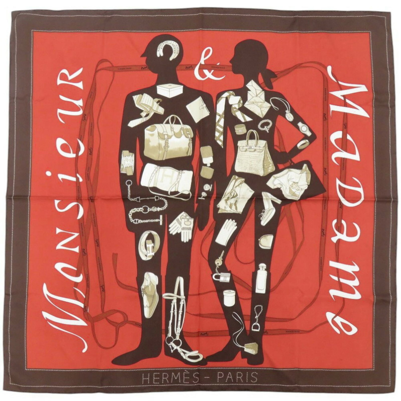 Hermes Silk Scarf: Hermes Silk Scarf Silk Scarf from the renowned French luxury brand Hermes, crafted with high-quality materials and boasting a rich multi-color design. The scarf's brown and red hues create a striking