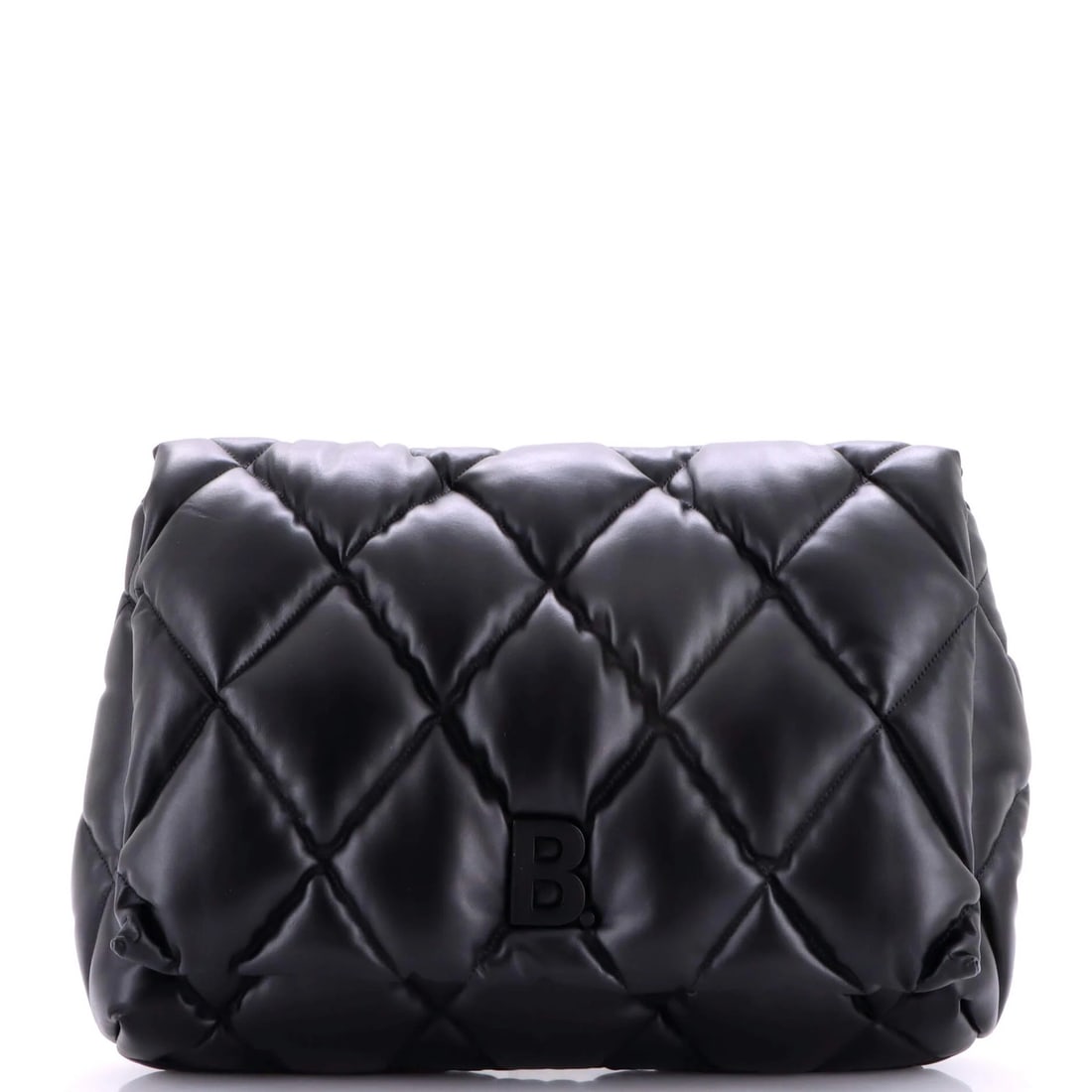 Large quilted puffy leather clutch from Balenciaga Touch: Large quilted puffy leather clutch from Balenciaga Touch Black quilted puffy leather clutch from Balenciaga Touch measures 11" tall, 14" wide, and 3" deep. The exterior features minor creases and