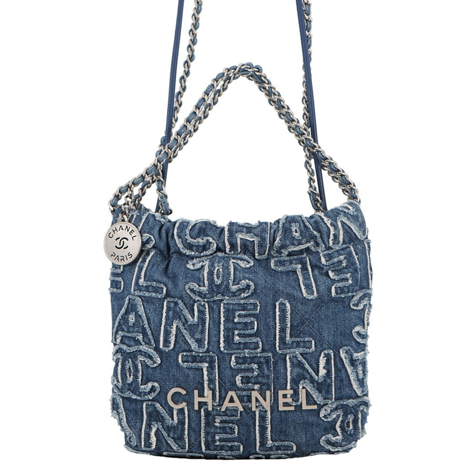 Chanel Handbag Bag Shoulder Denim: Chanel Handbag Bag Shoulder Denim Chanel's iconic denim shoulder bag features a striking blue hue and a timeless design. Made from high-quality denim, this bag boasts a classic Chanel silhouette with 