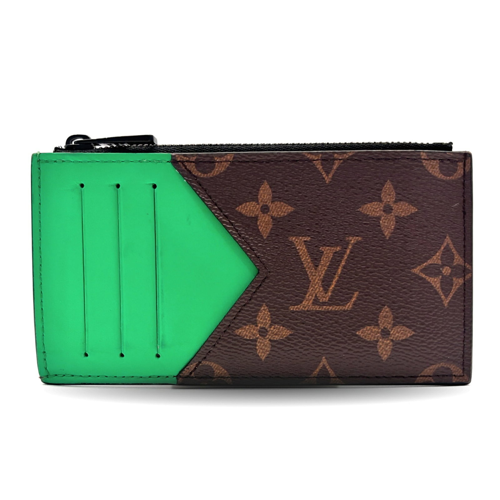 Coin purse from Louis Vuitton: Coin purse from Louis Vuitton The Louis Vuitton Monogram Macassar coin purse features the iconic brand's signature green and monogram pattern, presented in a sleek and compact design. Measuring just