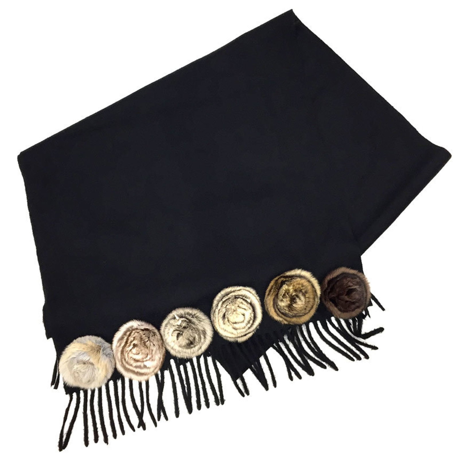 Fendi Stole Cashmere: Fendi Stole Cashmere Fendi's iconic stole is crafted from luxurious cashmere, expertly woven into a sleek black design. Measuring 1.9m x 49cm, this statement piece adds a touch of sophisticated elegan