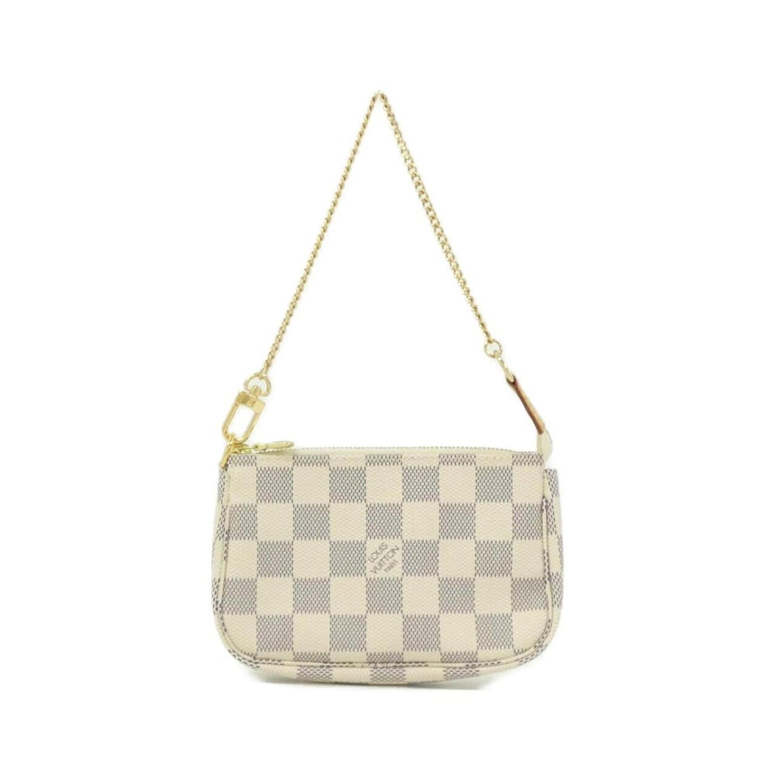 Canvas coated pouch by Louis Vuitton: Canvas coated pouch by Louis Vuitton Azur and white coated canvas, the iconic Louis Vuitton design. This compact pochette measures just 10cm x 15cm x 3cm, making it a stylish accessory for everyday