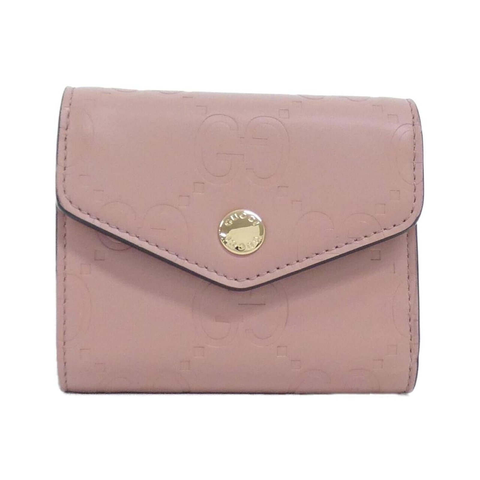 Gucci Wallet (Tri-Fold) Gg Leather: Gucci Wallet (Tri-Fold) Gg Leather Gucci's iconic tri-fold wallet features the brand's signature GG leather in a stunning rose pink hue. Made with high-quality materials, this stylish accessory boasts