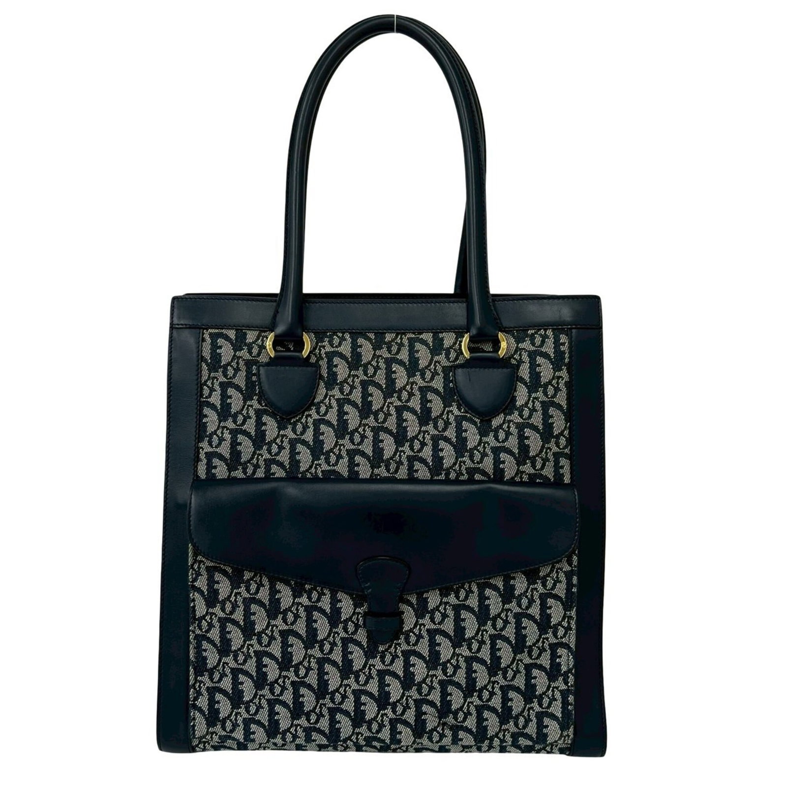 Canvas Leather Handbag Dior Tote Christian: Canvas Leather Handbag Dior Tote Christian Canvas Leather Handbag Dior Tote Christian - Navy. This navy canvas and leather tote bag features the iconic Christian Dior brand, with a size that measures 