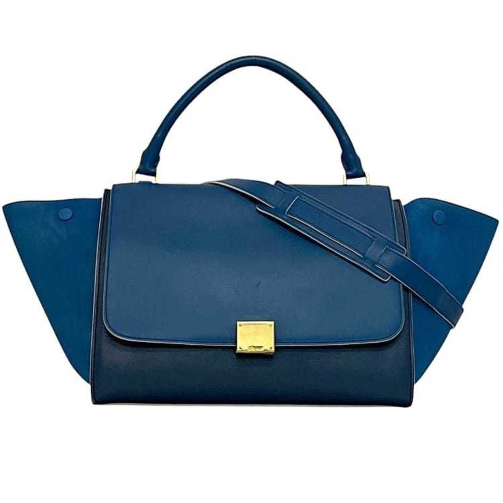 Celine Handbag Shoulder Bag Leather: Celine Handbag Shoulder Bag Leather Blue and Navy Celine Handbag Shoulder Bag Leather. This stylish shoulder bag features high-quality leather in two distinct colors, measuring 22.5cm x 50.5cm x