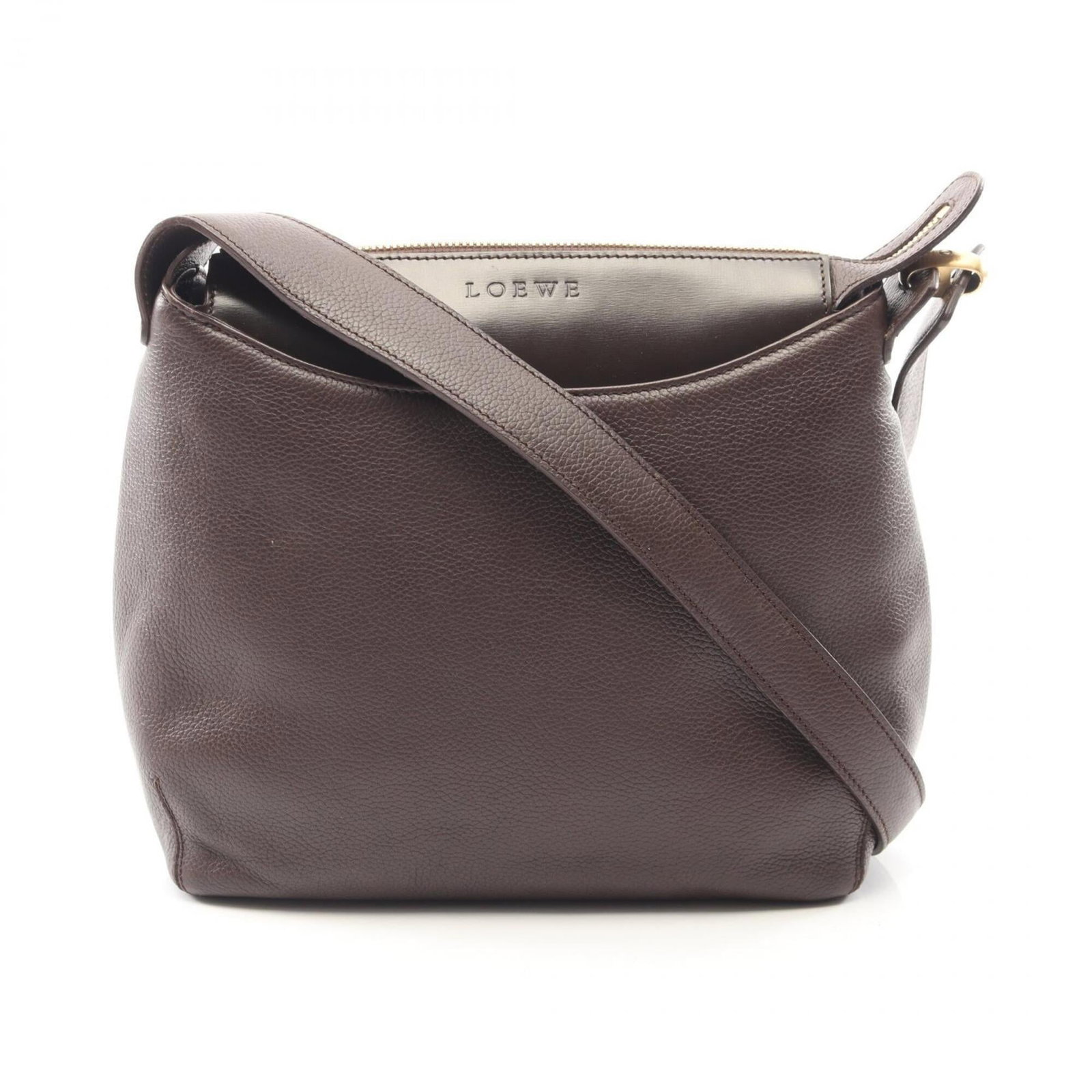 Leather shoulder bag by Loewe: Leather shoulder bag by Loewe This brown leather shoulder bag by Loewe features a classic design with clean lines and a timeless aesthetic. Measuring 22cm x 22cm x 8cm, it provides ample space for
