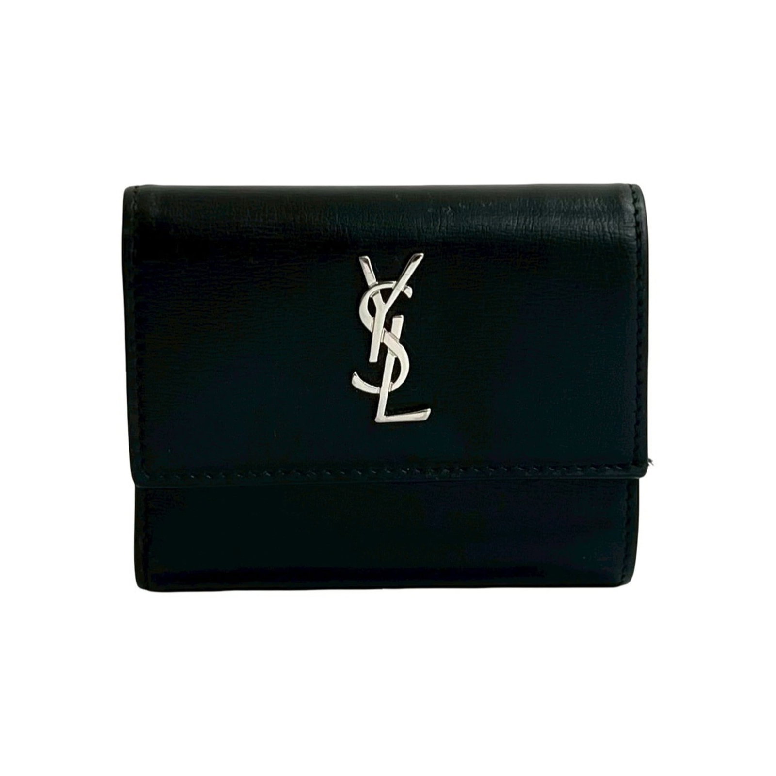 Saint Laurent Wallet Tri Fold Leather: Saint Laurent Wallet Tri Fold Leather The Saint Laurent Wallet Tri Fold Leather is a sleek and sophisticated accessory, featuring a classic tri-fold design made from high-quality black leather. Its co