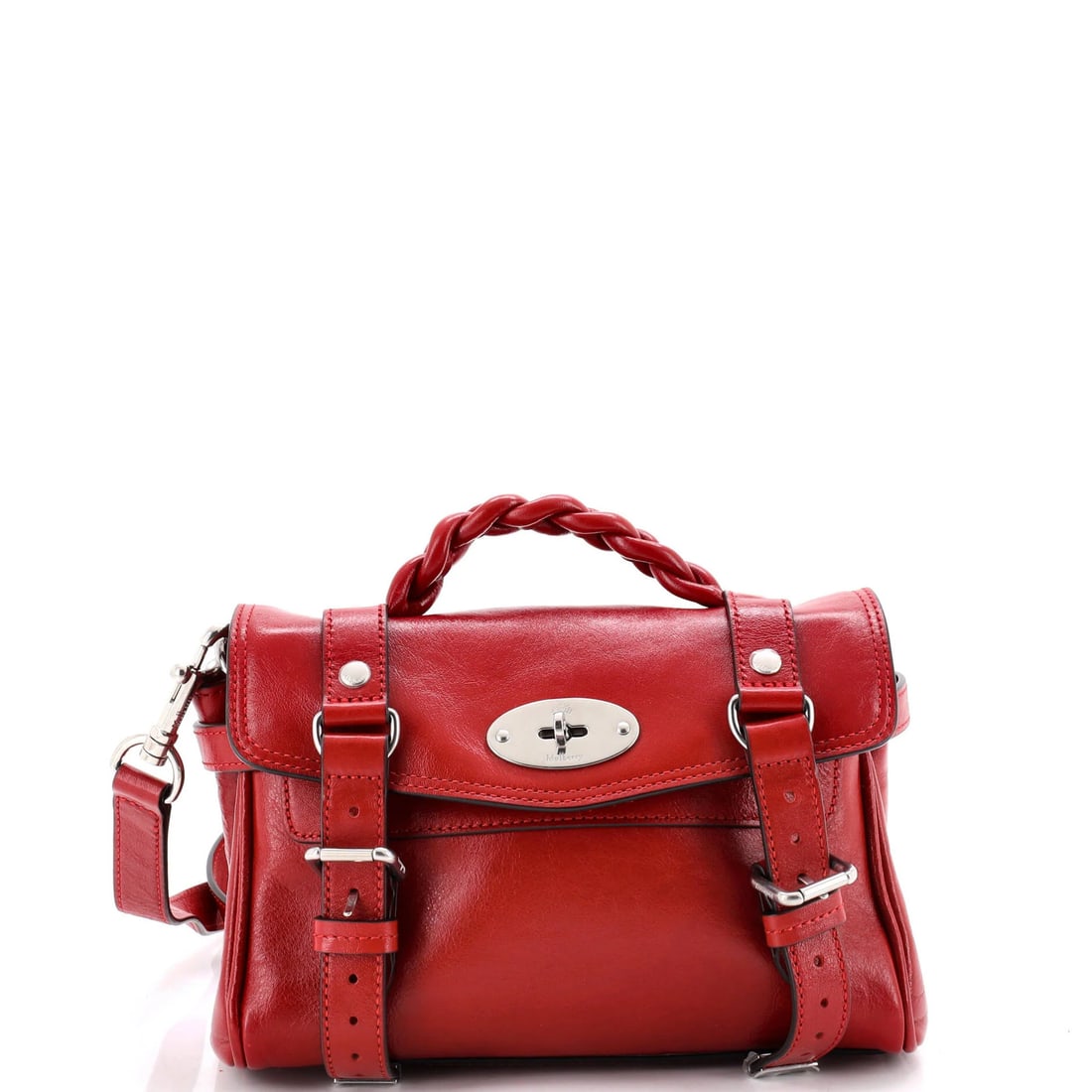 Mulberry Alexa Satchel NM Mini Leather: Mulberry Alexa Satchel NM Mini Leather Burgundy leather exterior, blue interior, and silver hardware make this Mulberry Alexa Satchel NM Mini Leather bag stand out. With a compact size and adjustable