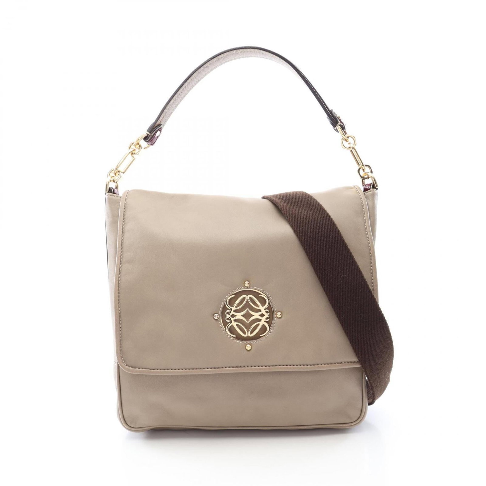 Loewe Handbag Shoulder Bag Leather: Loewe Handbag Shoulder Bag Leather This beige Loewe leather shoulder bag features clean lines and classic design, with a size that fits perfectly at 24.5cm x 24cm x 7.5cm. The high-quality leather