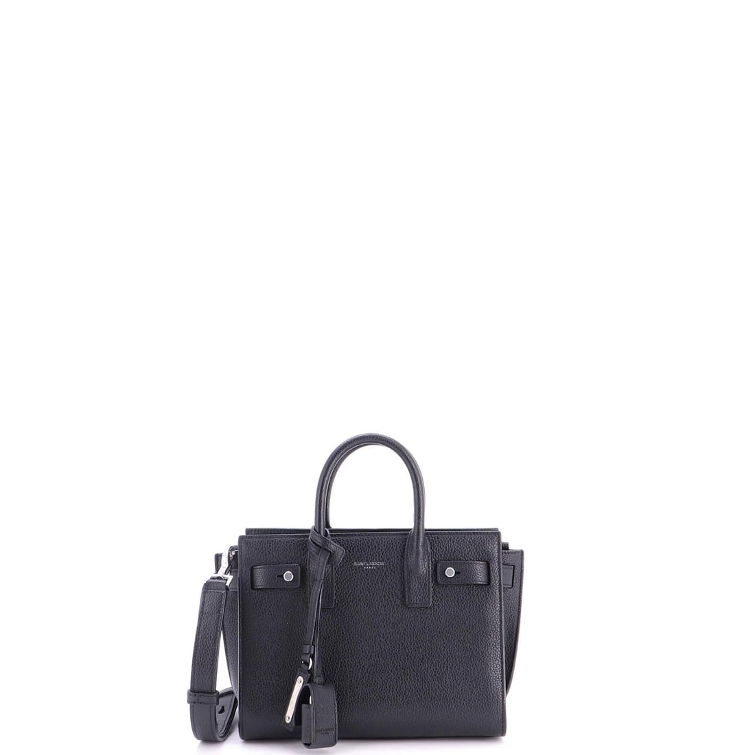 Sac de jour souple bag leather nano Saint laurent: Sac de jour souple bag leather nano Saint laurent Black leather Sac de jour souple bag from Saint Laurent, featuring a nano size with a sleek design. Minor scuffs and creases are present on the