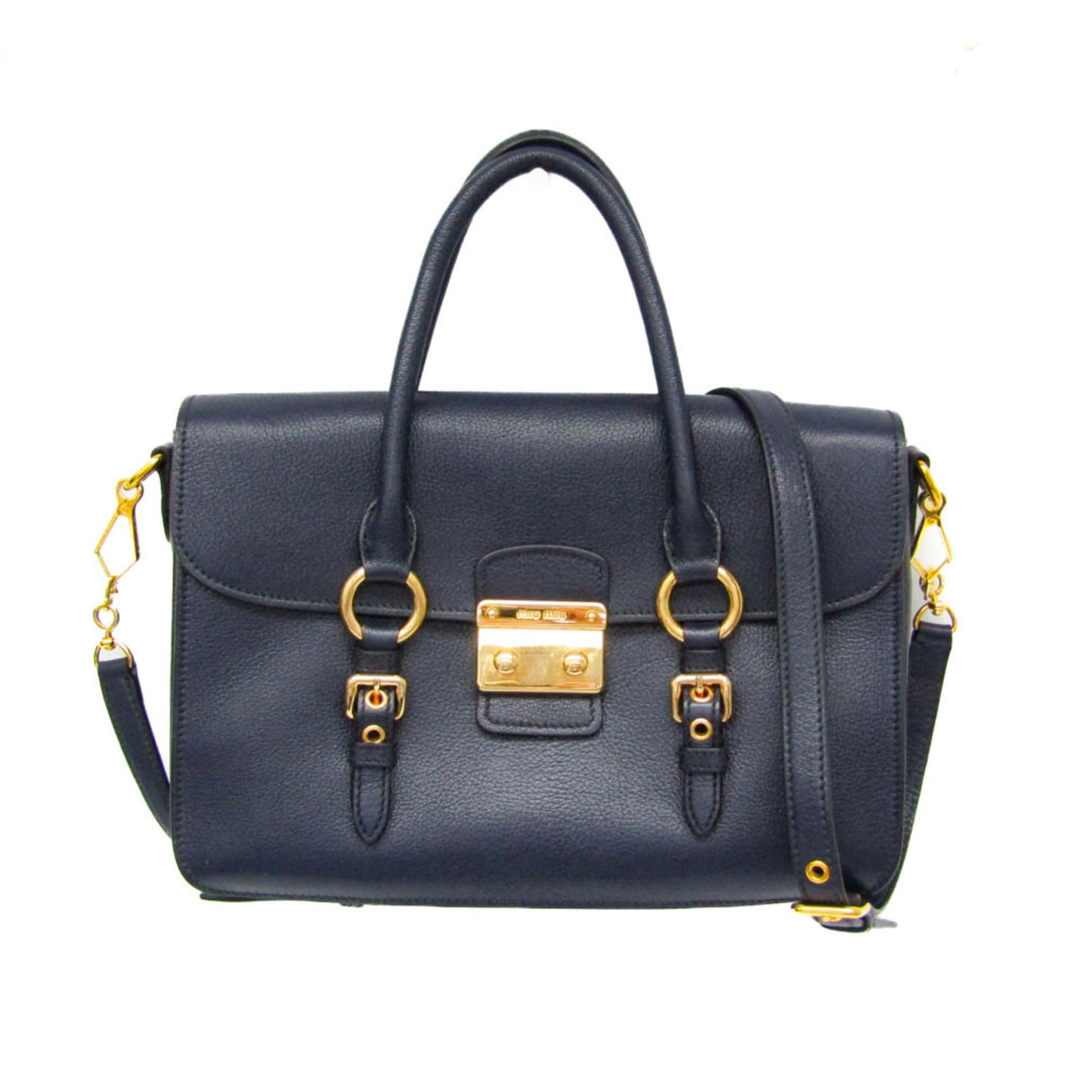 Miu Handbag Shoulder Bag Leather: Miu Handbag Shoulder Bag Leather Navy Miu Miu MADRAS shoulder bag features a classic design with a push lock closure and two pockets for added functionality. Made from high-quality leather, the bag