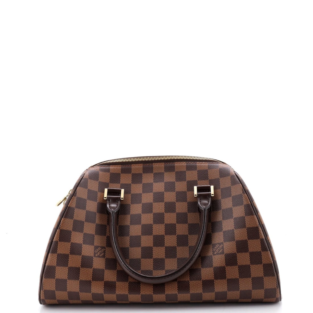 Handbag Damier Louis Vuitton Ribera: Handbag Damier Louis Vuitton Ribera This Louis Vuitton Ribera Handbag Damier MM features a classic bowler design with a rich brown canvas exterior and contrasting red microfiber interior. Minor