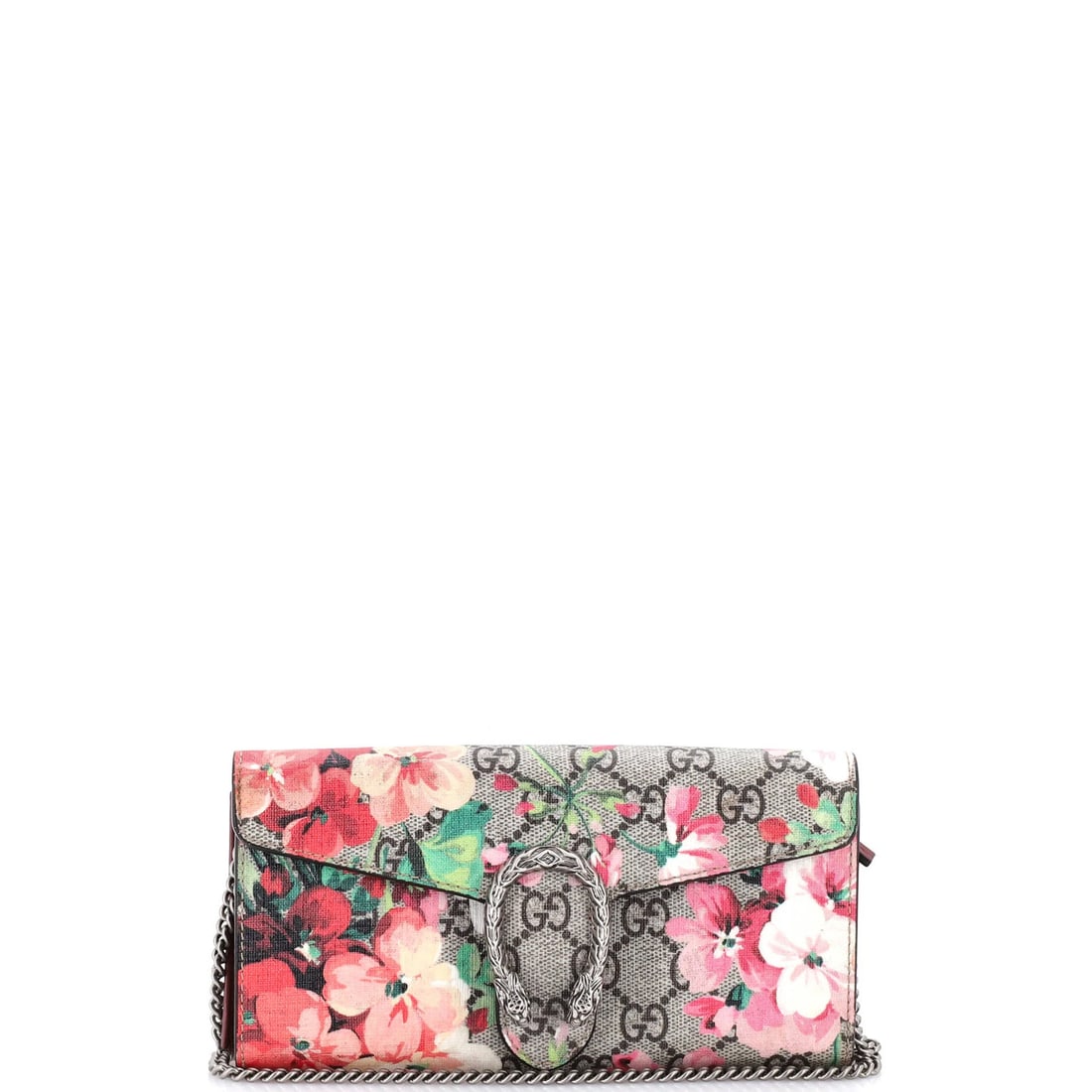 GG Coated Canvas Blooms Print Long Dionysus Wallet Chain Gucci: GG Coated Canvas Blooms Print Long Dionysus Wallet Chain Gucci Canvas Coated Dionysus Wallet Chain Blooms Print Gucci Long Wallet Features GG Coated Canvas Exterior in Brown with Pink Interior and