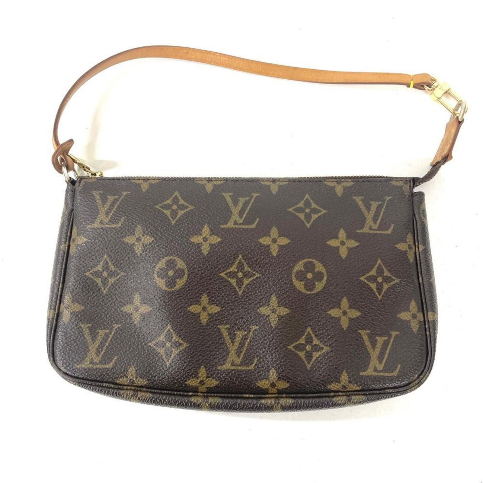 Handbag Monogram Pochette Louis Vuitton: Handbag Monogram Pochette Louis Vuitton Monogrammed with iconic Louis Vuitton design, this brown monogram pochette features gold hardware and a zipper closure. Made from high-quality materials, its