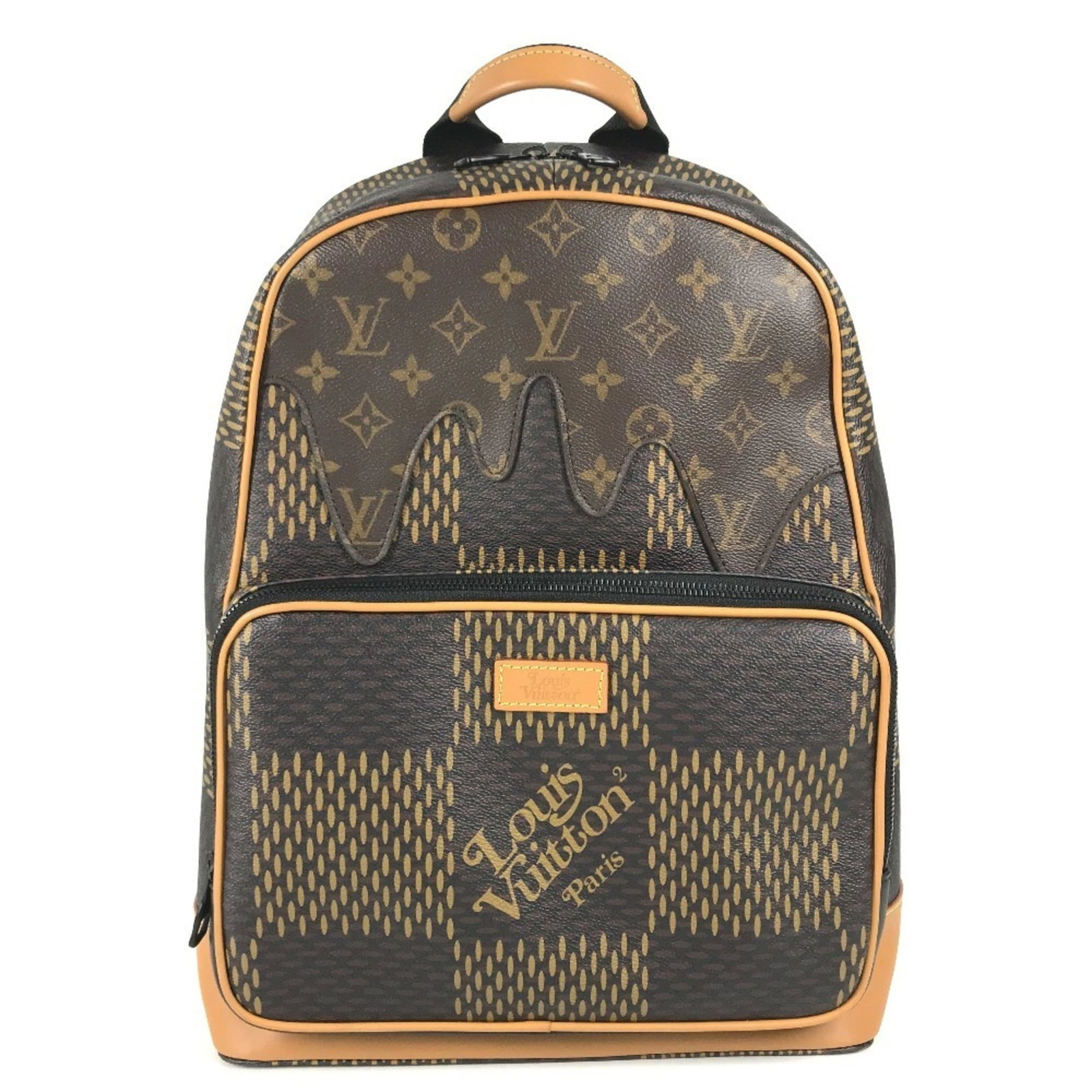 Vuitton Louis Damier Canvas Backpack: Vuitton Louis Damier Canvas Backpack Damier canvas pattern adds visual interest to the classic design, while brown color provides a timeless and versatile look. Measuring 34cm x 29.5cm x 12cm, this