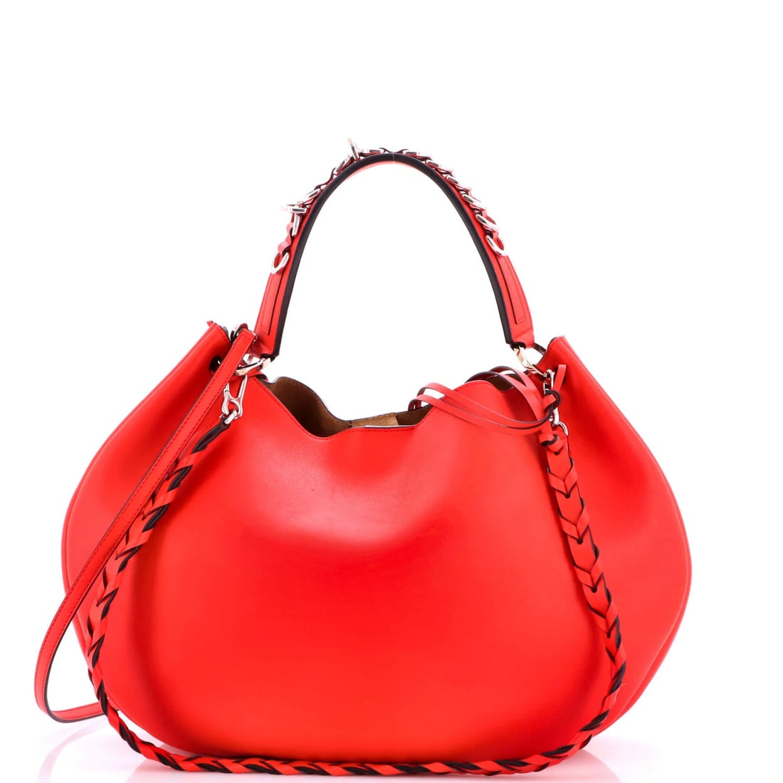 Hobo Leather Open Fortune: Hobo Leather Open Fortune Red Loewe Leather Hobo Open Fortune with Suede Interior, featuring scuffs and minor creases on exterior leather and interior suede. The classic design boasts a silver hardwar