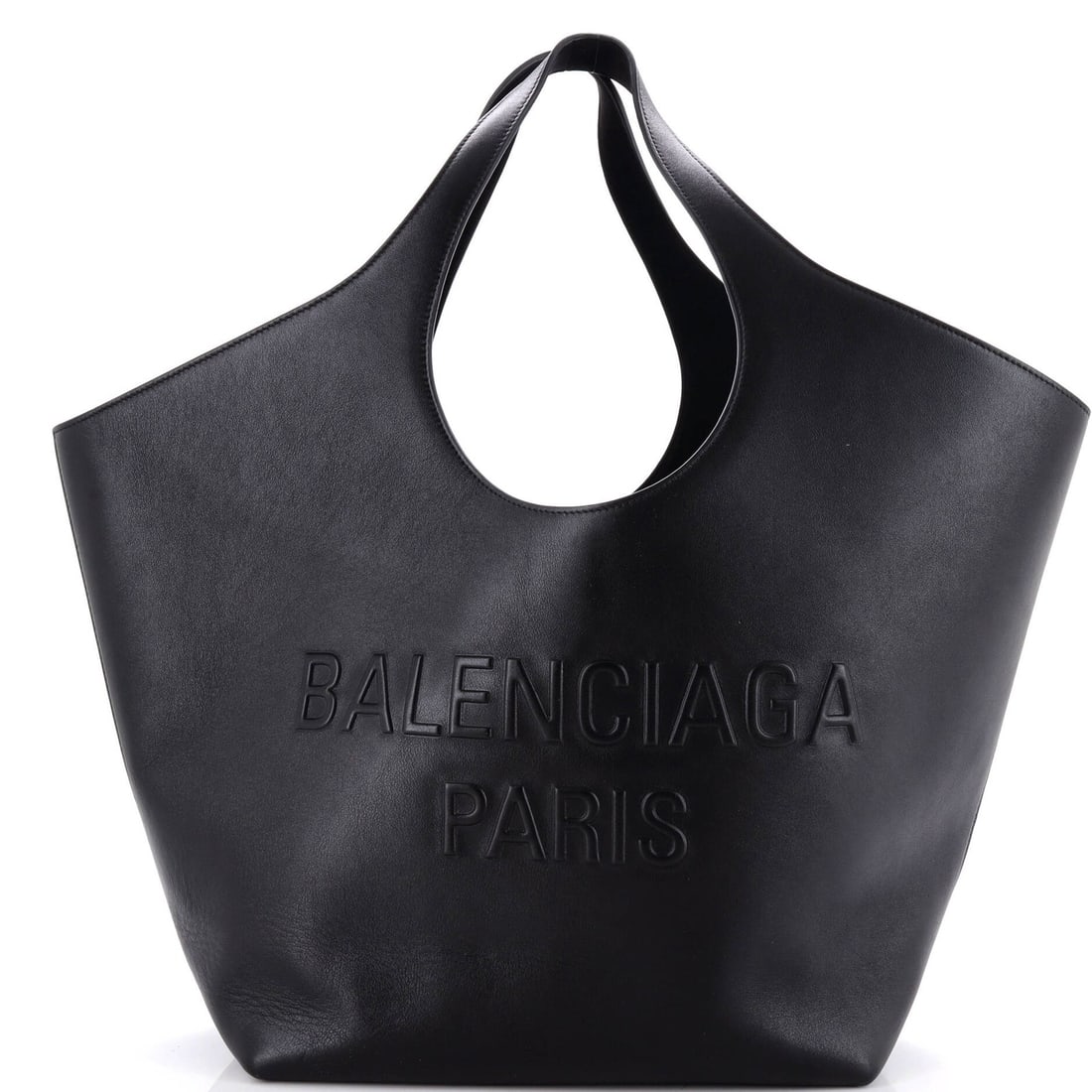 Balenciaga Mary Kate Tote Leather Medium: Balenciaga Mary Kate Tote Leather Medium Black leather medium Mary Kate tote with silver hardware, featuring a classic design and timeless style. This Balenciaga tote measures 14" tall, 13" wide, and
