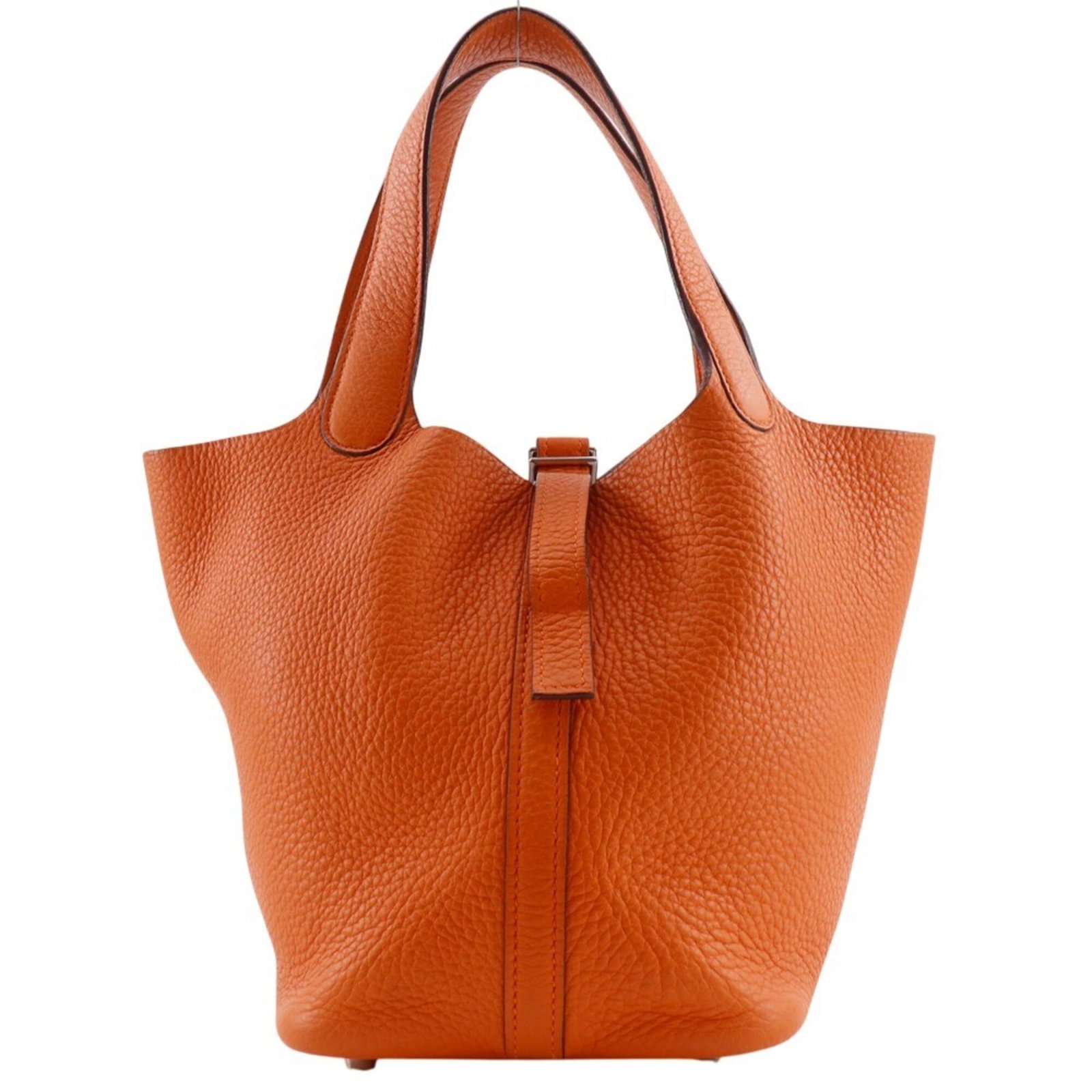 Hermes Handbag Taurillon Leather Clemence: Hermes Handbag Taurillon Leather Clemence Taurillon clemence leather gives this Herm?s handbag its distinctive look and feel, with a rich orange color that adds a pop of personality. Measuring just