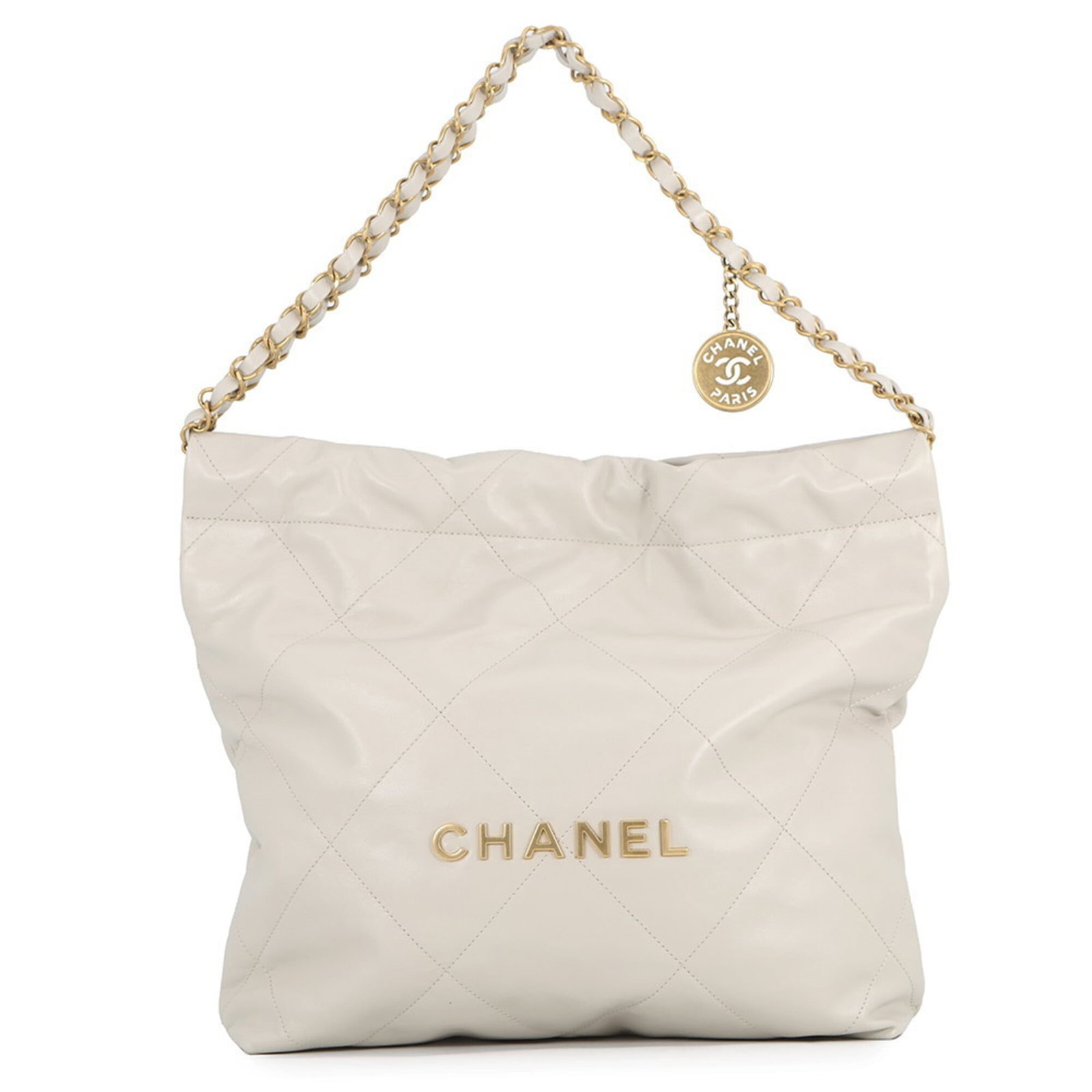 Handbag Leather Pouch By Chanel: Handbag Leather Pouch By Chanel Chanel's iconic leather pouch features a timeless design with a rich ivory color and premium calfskin material. Measuring 34cm x 30cm x 8cm, it offers a compact and