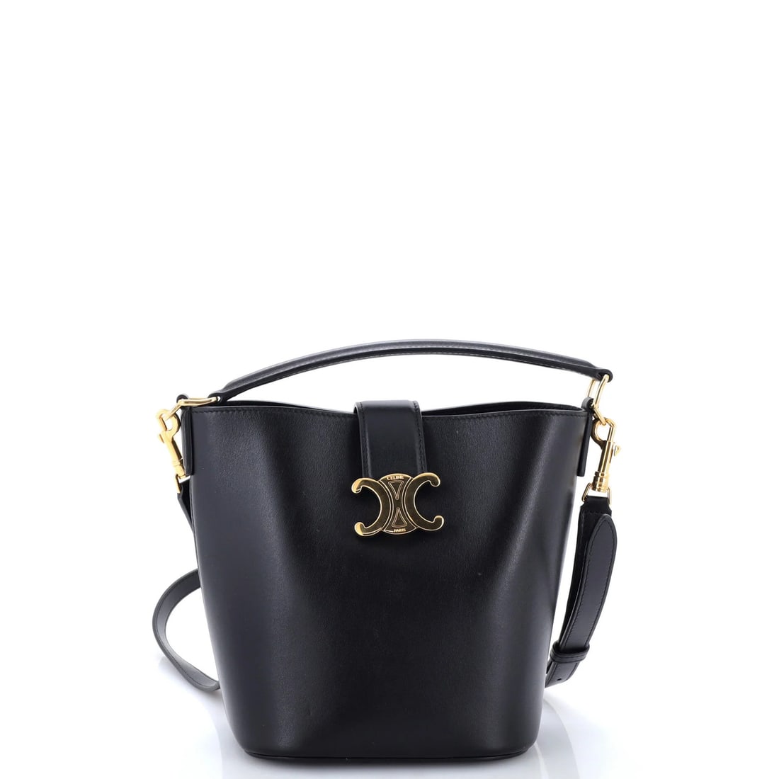Louise Celine Small Leather Bag: Louise Celine Small Leather Bag Black leather bucket bag from Celine, featuring gold hardware and a classic design. With its small size and adjustable strap, this stylish accessory is perfect for