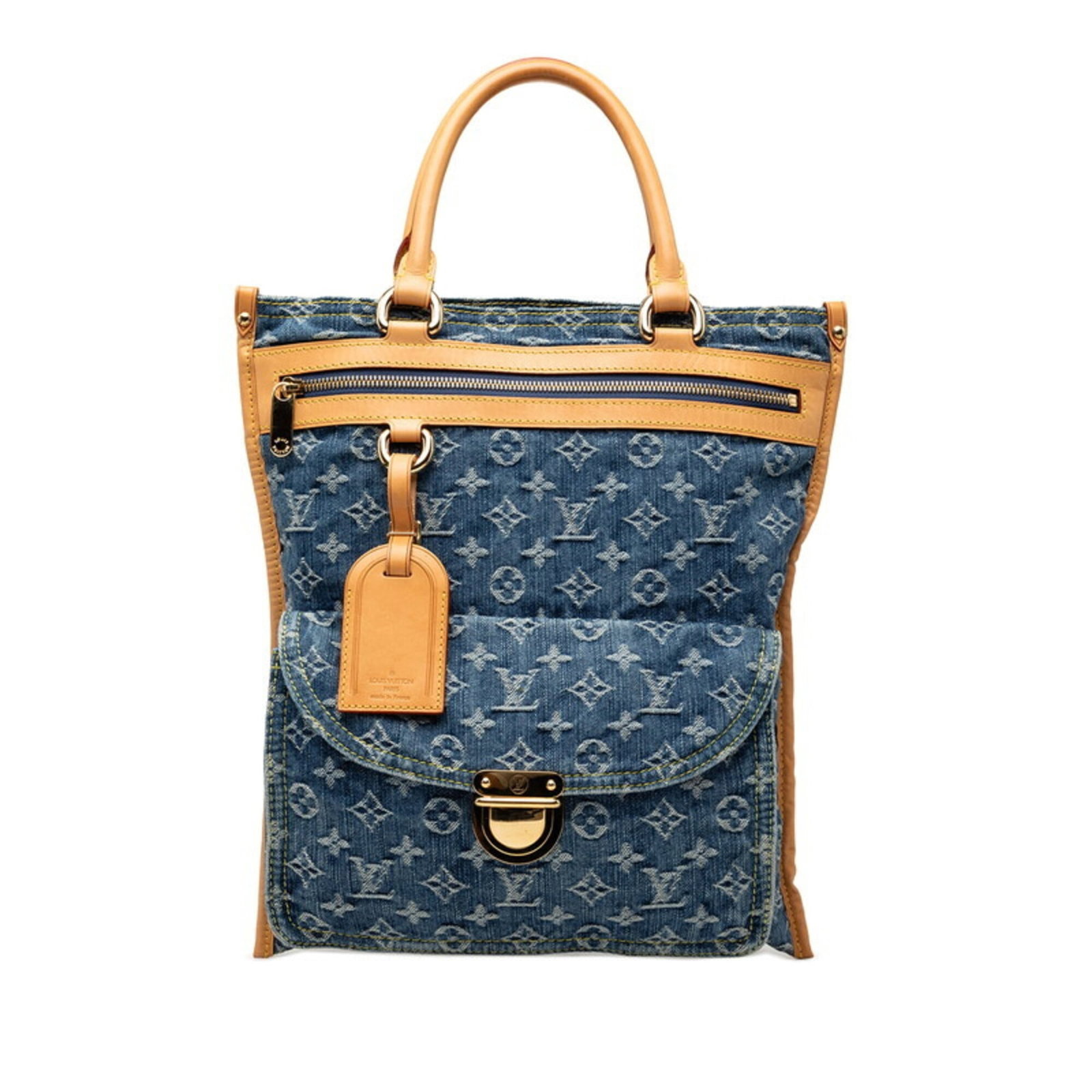 Canvas leather Louis Vuitton tote bag: Canvas leather Louis Vuitton tote bag Canvas leather Louis Vuitton tote bag in blue, featuring the iconic Monogram Denim pattern. This stylish and spacious handbag measures 37cm x 33cm x 1cm, making