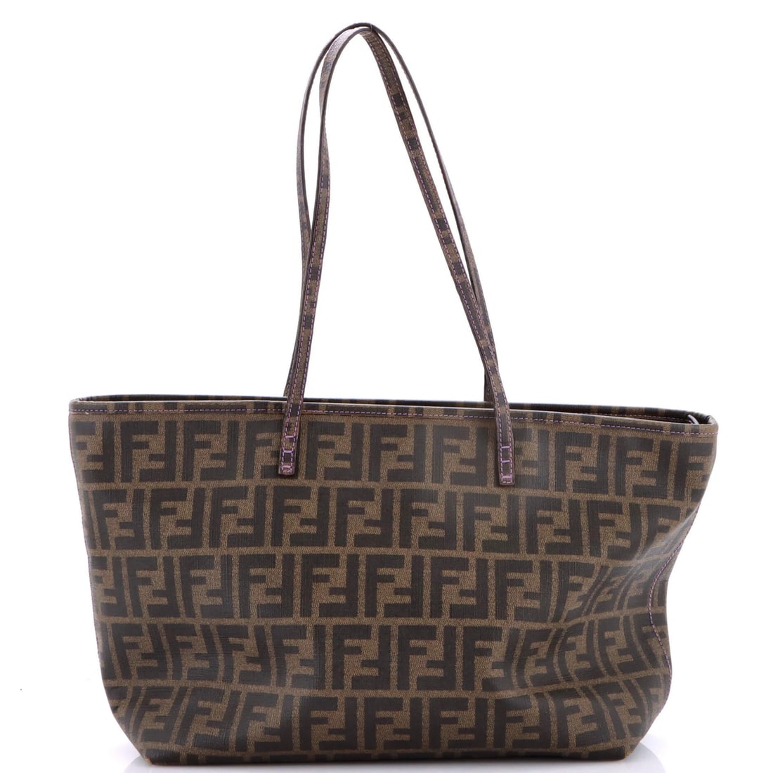 Medium Zucca Coated Fendi Canvas Tote Roll: Medium Zucca Coated Fendi Canvas Tote Roll Medium Zucca Coated Fendi Canvas Tote Roll, featuring a unique canvas exterior with brown color and yellow interior. This medium-sized tote roll boasts a