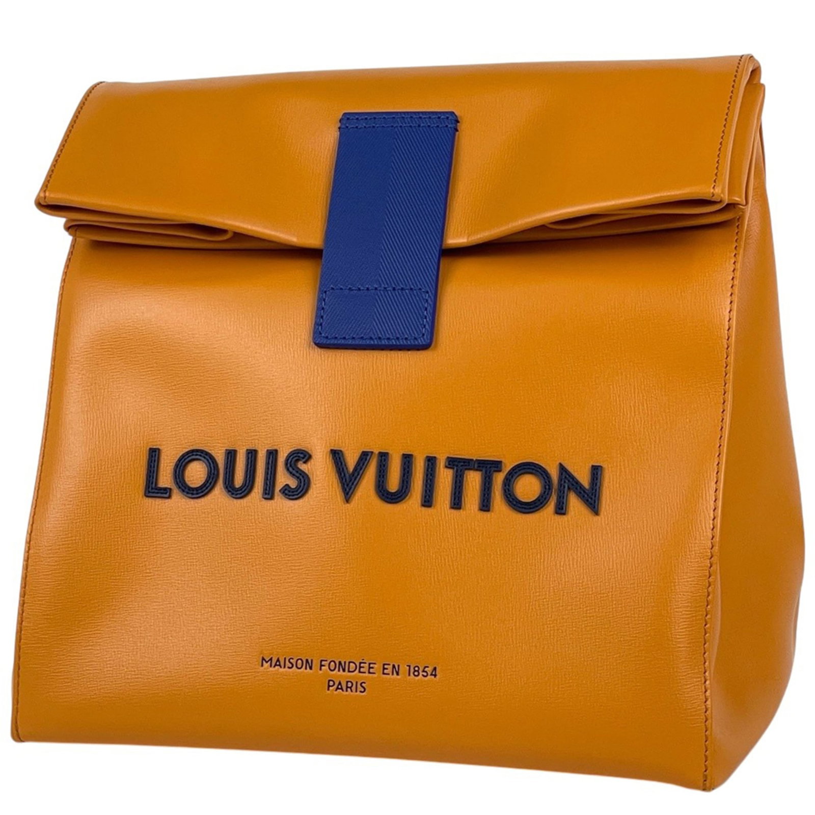 Leather Louis Vuitton Clutch Bag: Leather Louis Vuitton Clutch Bag Saffron-colored leather wraps around the body of this Louis Vuitton clutch bag, measuring 30cm x 30cm x 18cm. The classic design and timeless color make it a stylish a
