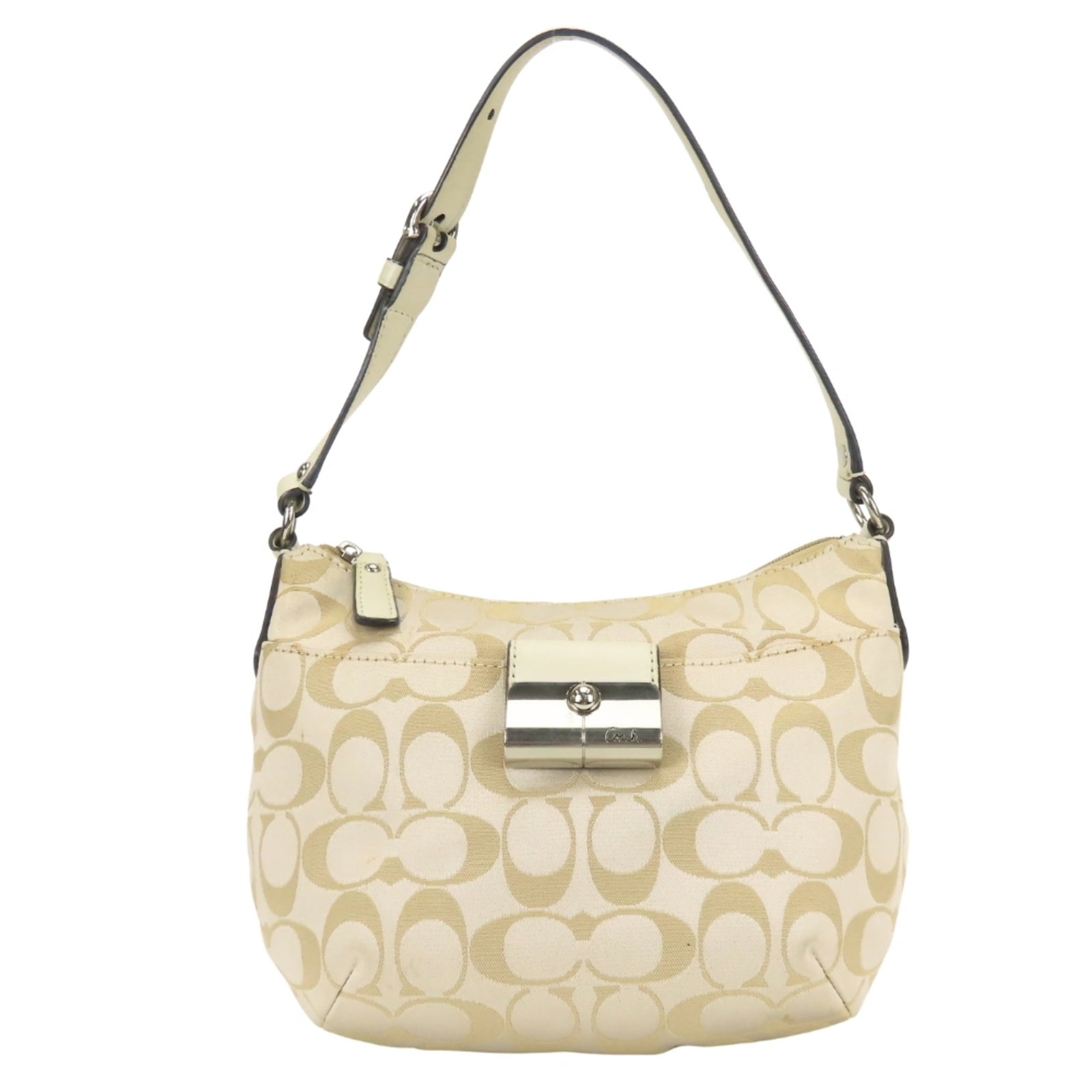 Shoulder Bag Canvas Leather Coach: Shoulder Bag Canvas Leather Coach Canvas and leather combine in this stylish shoulder bag, available in the classic gold and grayish hue. The zipper closure adds a touch of casual elegance to its ever