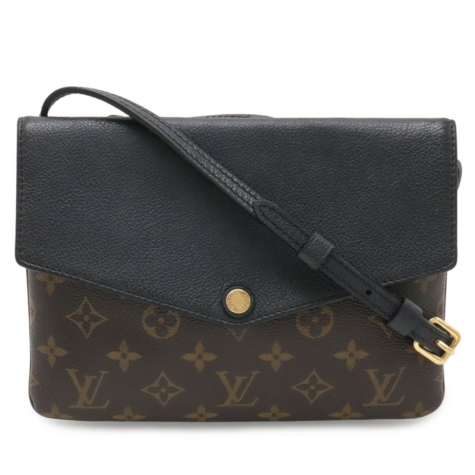 Shoulder bag leather monogram Louis Vuitton: Shoulder bag leather monogram Louis Vuitton Black leather monogram Louis Vuitton shoulder bag with a classic Pochette design, featuring the iconic Monogram pattern and sturdy straps for comfortable