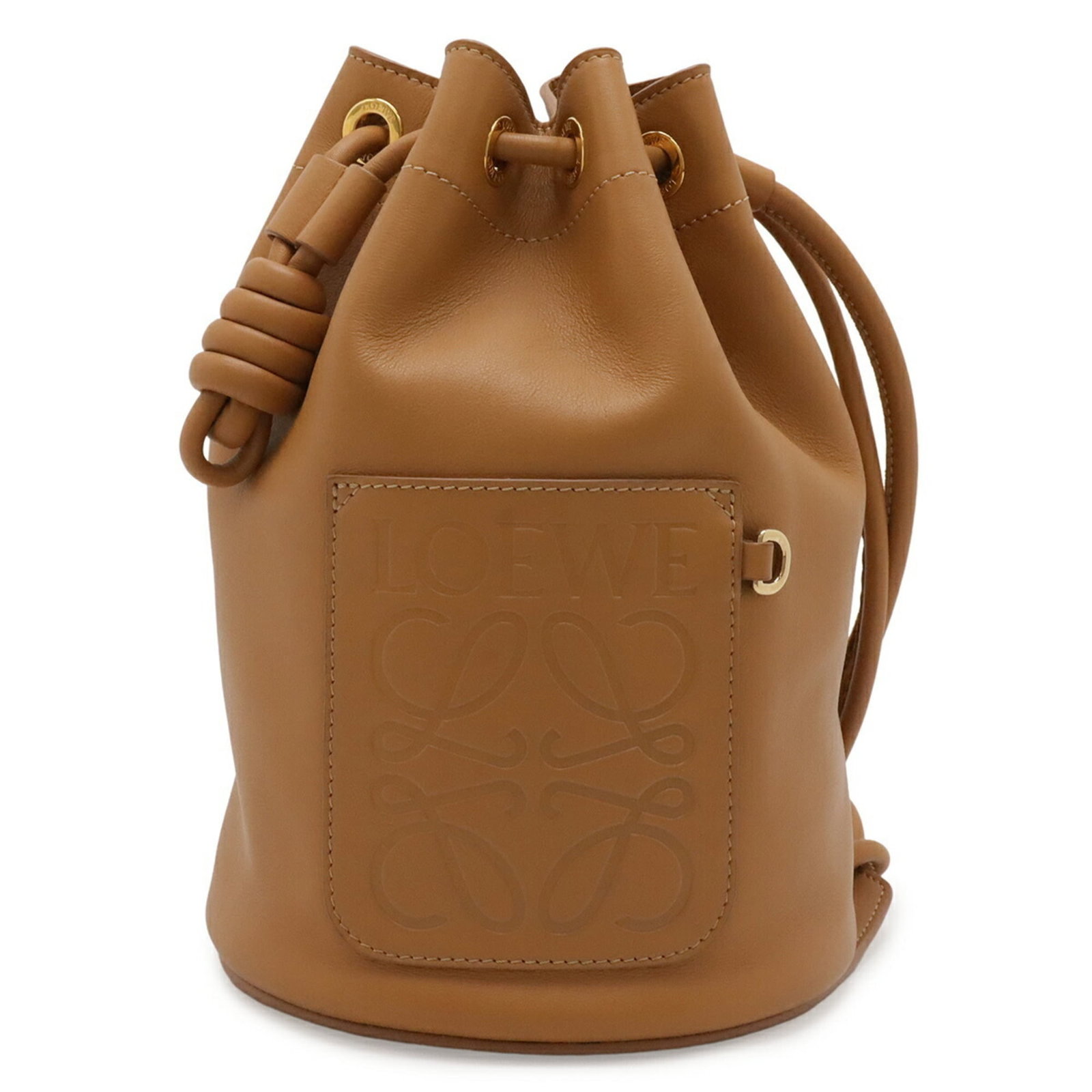 Leather shoulder bag by Loewe: Leather shoulder bag by Loewe The Loewe shoulder bag boasts sleek, understated design with its rich brown leather exterior. Measuring 26cm x 17cm x 17cm, it provides a spacious and stylish way to