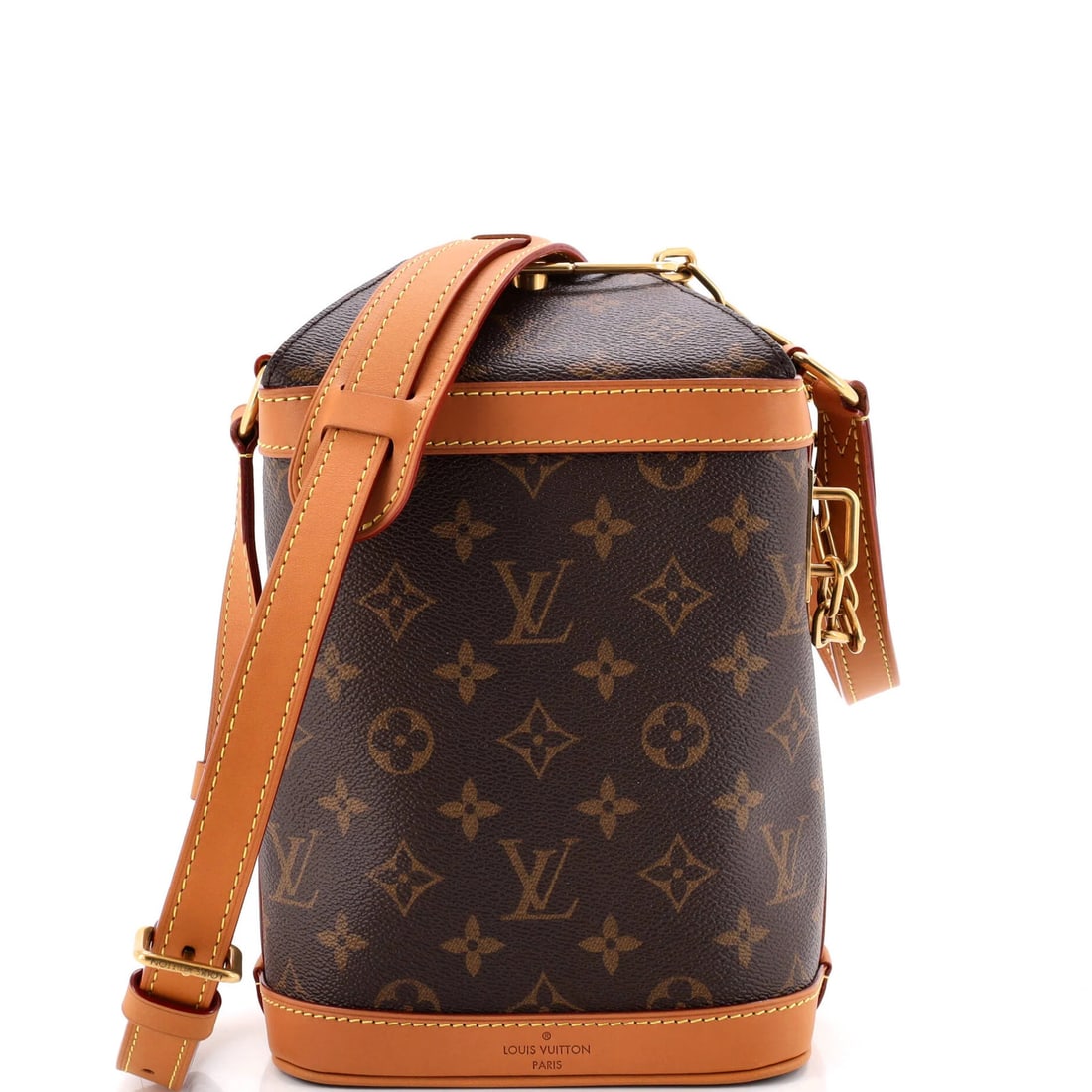 Vuitton monogram canvas milk box bag legacy: Vuitton monogram canvas milk box bag legacy Brown canvas coated Louis Vuitton Legacy Milk Box Bag with minor creases, scuffs, and corner wear. This cross body bag features a classic design with an 8"