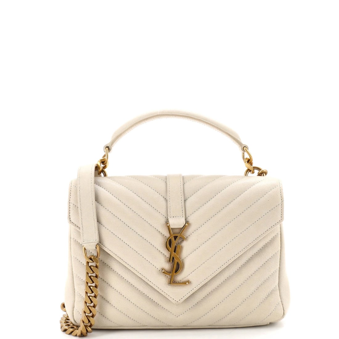 Monogram bag Saint Laurent college classic medium leather matelasse chevron: Monogram bag Saint Laurent college classic medium leather matelasse chevron Medium Saint Laurent Classic Monogram College Bag in neutral leather features a matelasse chevron design, with a medium