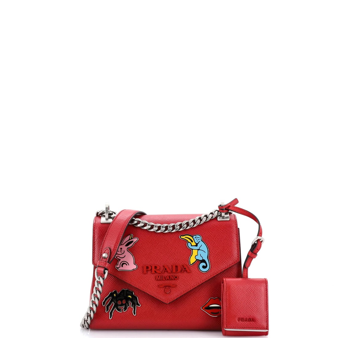 Saffiano leather embellished shoulder bag small Prada monochrome (1 of 5)