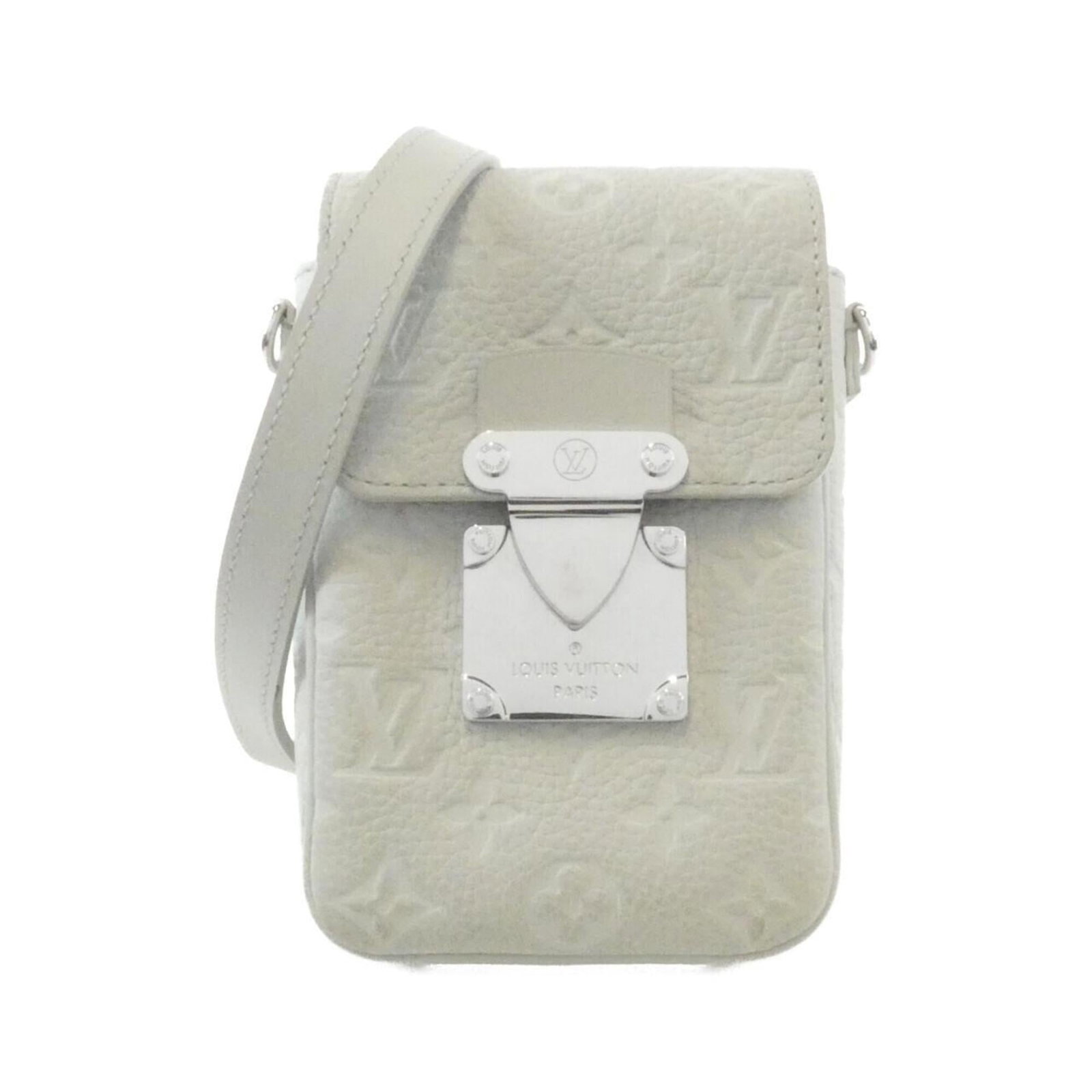 Shoulder Bag Leather Louis Vuitton: Shoulder Bag Leather Louis Vuitton The Louis Vuitton M82568 shoulder bag boasts sleek, sophisticated design with its Gris leather exterior and silver hardware. Measuring 19cm x 12cm x 7cm, it features