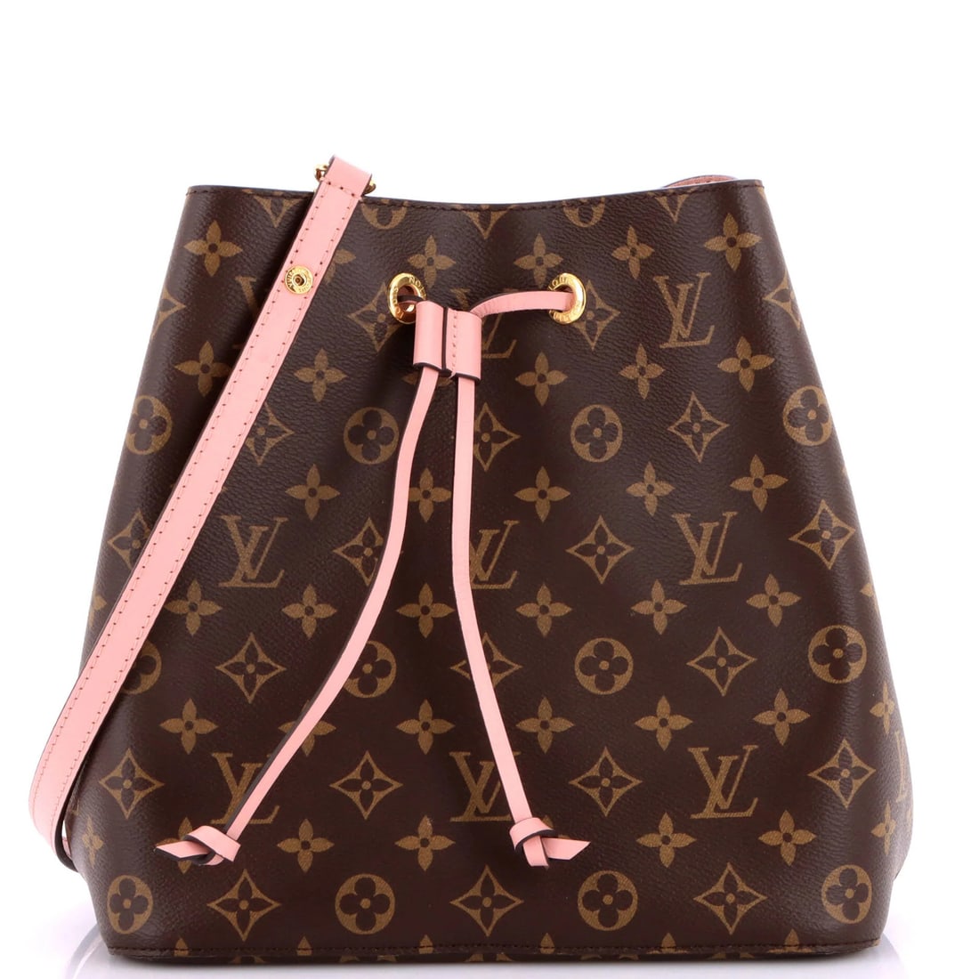 Handbag Monogram Canvas Leather With Louis Vuitton NeoNoe MM: Handbag Monogram Canvas Leather With Louis Vuitton NeoNoe MM Canvas Coated Leather Bucket Bag with Pink Monogram Canvas and Gold Hardware. This Louis Vuitton NeoNoe MM features a pink exterior with