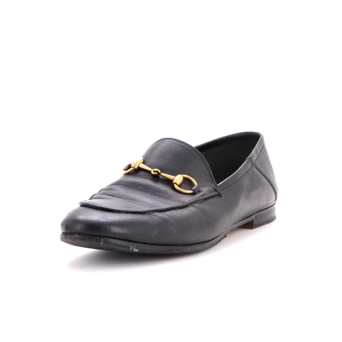 Women's Gucci Brixton Horsebit Leather Loafers: Women's Gucci Brixton Horsebit Leather Loafers Black Gucci Brixton Horsebit Leather Loafers with Aged Gold Hardware, Resoled in Very Good Condition. The shoes feature high-quality leather exterior