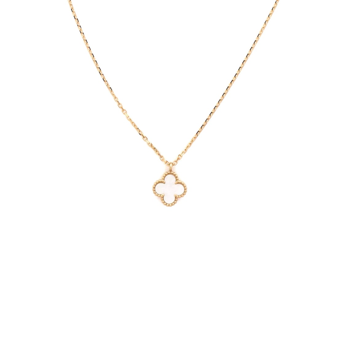 Cleef Arpels Necklace Pendant Alhambra Van Sweet Gold of Yellow 18K: Cleef Arpels Necklace Pendant Alhambra Van Sweet Gold of Yellow 18K The Sweet Alhambra Pendant Necklace in 18K Yellow Gold and Mother of Pearl boasts an elegant design with a subtle yellow gold