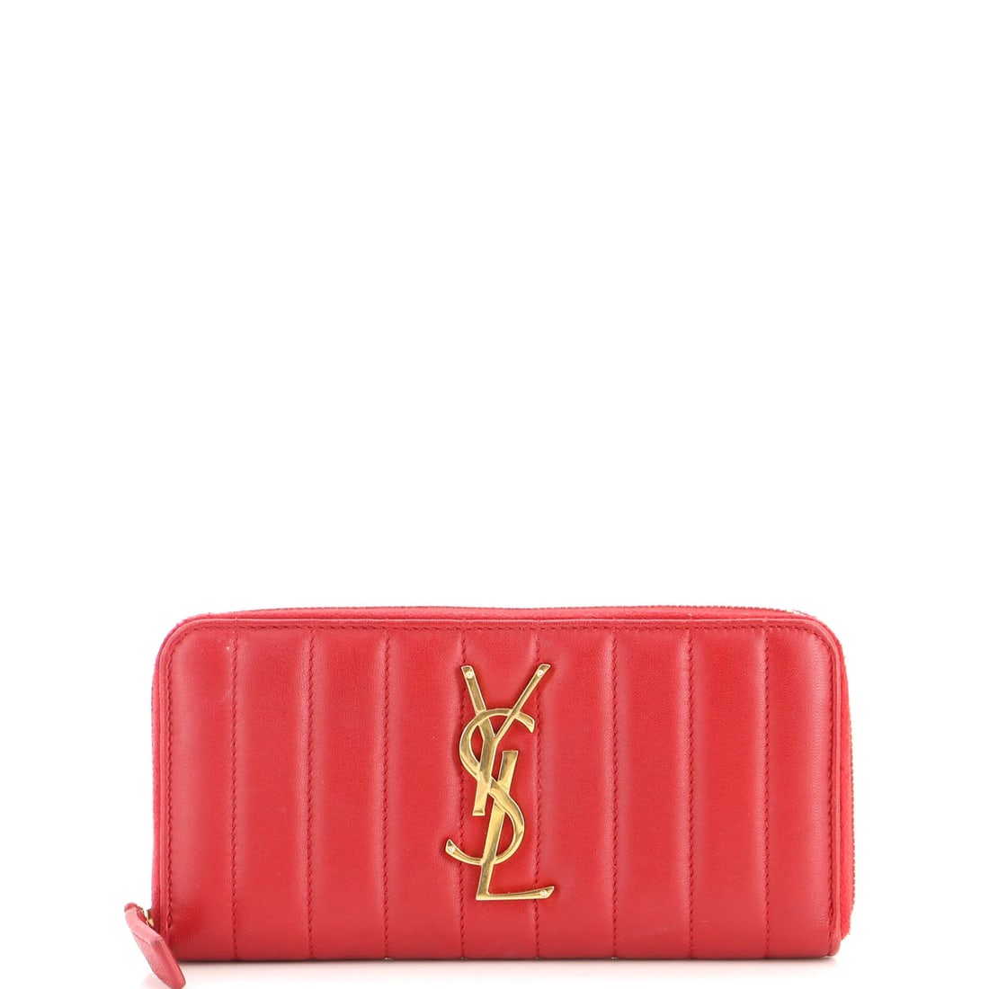 Saint Vicky Laurent Long Quilted Leather Vertical Zip Wallet: Saint Vicky Laurent Long Quilted Leather Vertical Zip Wallet Red quilted leather vertical zip wallet from Saint Laurent, featuring gold hardware and a long design. This Vicky Zip Wallet Vertical Quilt