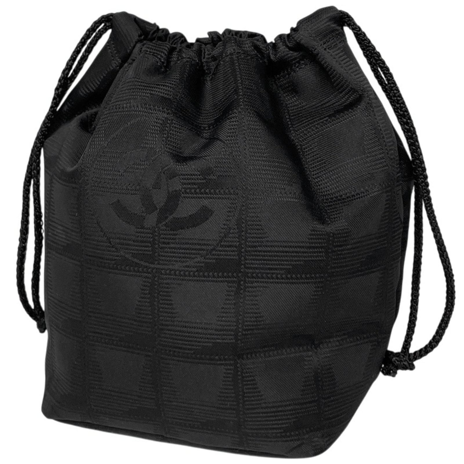 Chanel pouch nylon: Chanel pouch nylon Black Chanel pouch made from nylon, measuring 16.5cm x 11cm x 11cm in size. The item bears a signature and is made from a durable nylon material, characteristic of the brand's