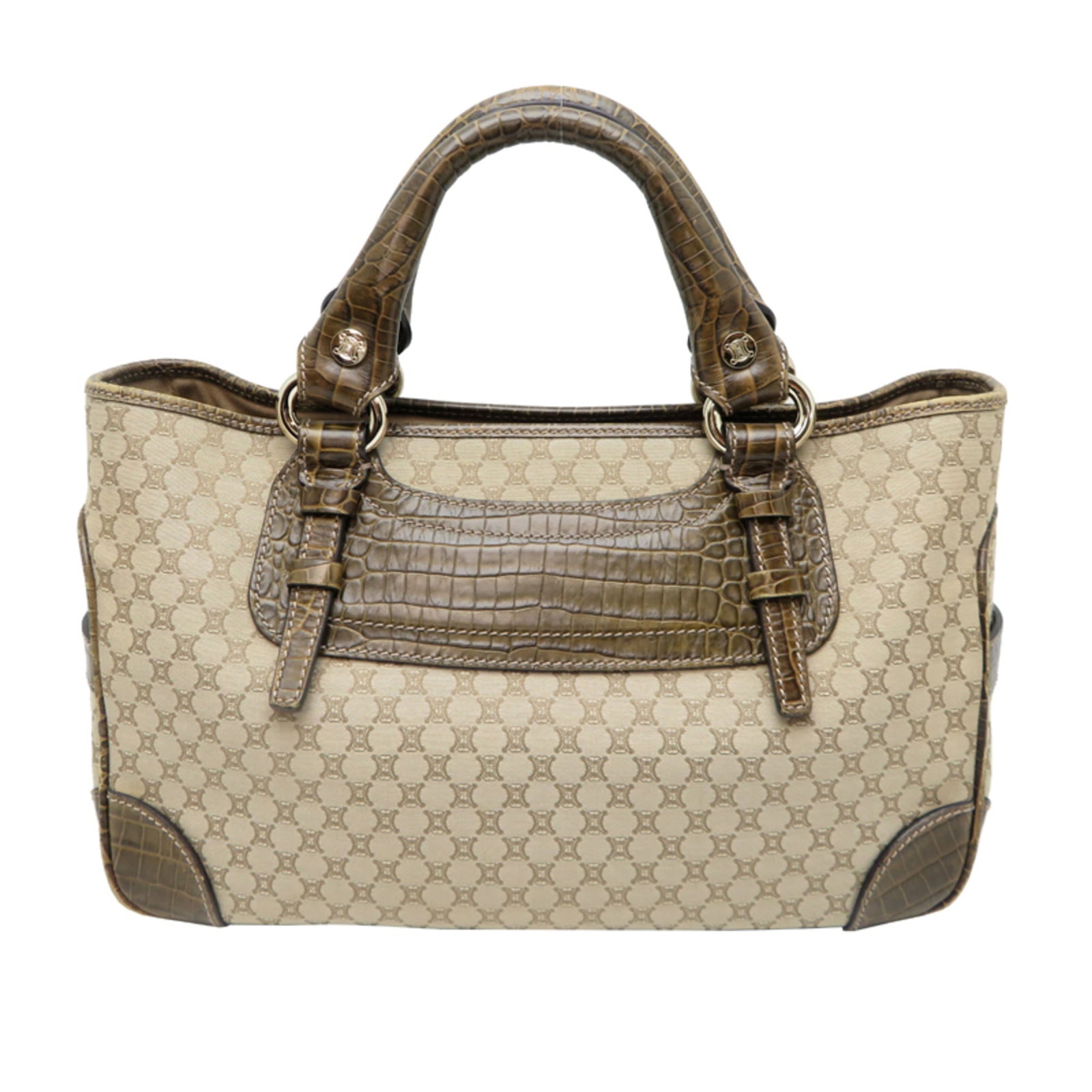 Canvas leather handbag Celine: Canvas leather handbag Celine Canvas leather handbag with embossed beige finish, measuring 20cm x 32cm x 13cm. Made from high-quality canvas and leather materials, this Celine style handbag features