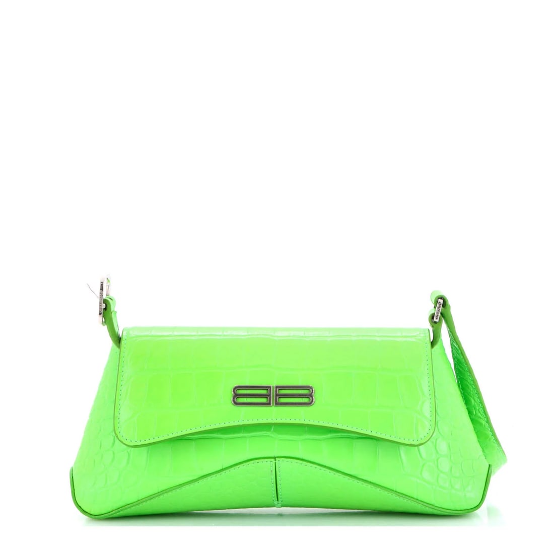 Crocodile Embossed Leather Medium Shoulder Bag Flap Balenciaga Street XX: Crocodile Embossed Leather Medium Shoulder Bag Flap Balenciaga Street XX Balenciaga's Crocodile Embossed Leather Medium Shoulder Bag Flap Street XX boasts a striking green exterior, adorned with