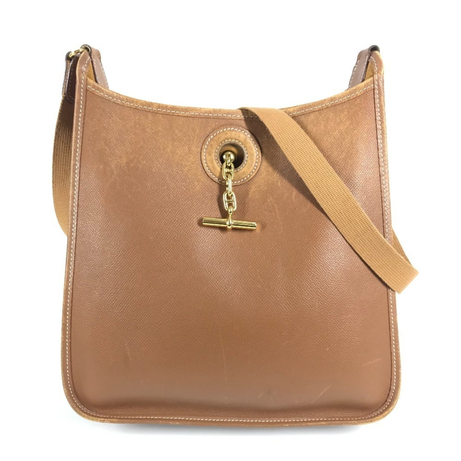 Shoulder bag leather by Hermes: Shoulder bag leather by Hermes This luxurious brown leather shoulder bag from Hermes boasts classic design and premium craftsmanship, with clean lines and a timeless silhouette. Made from