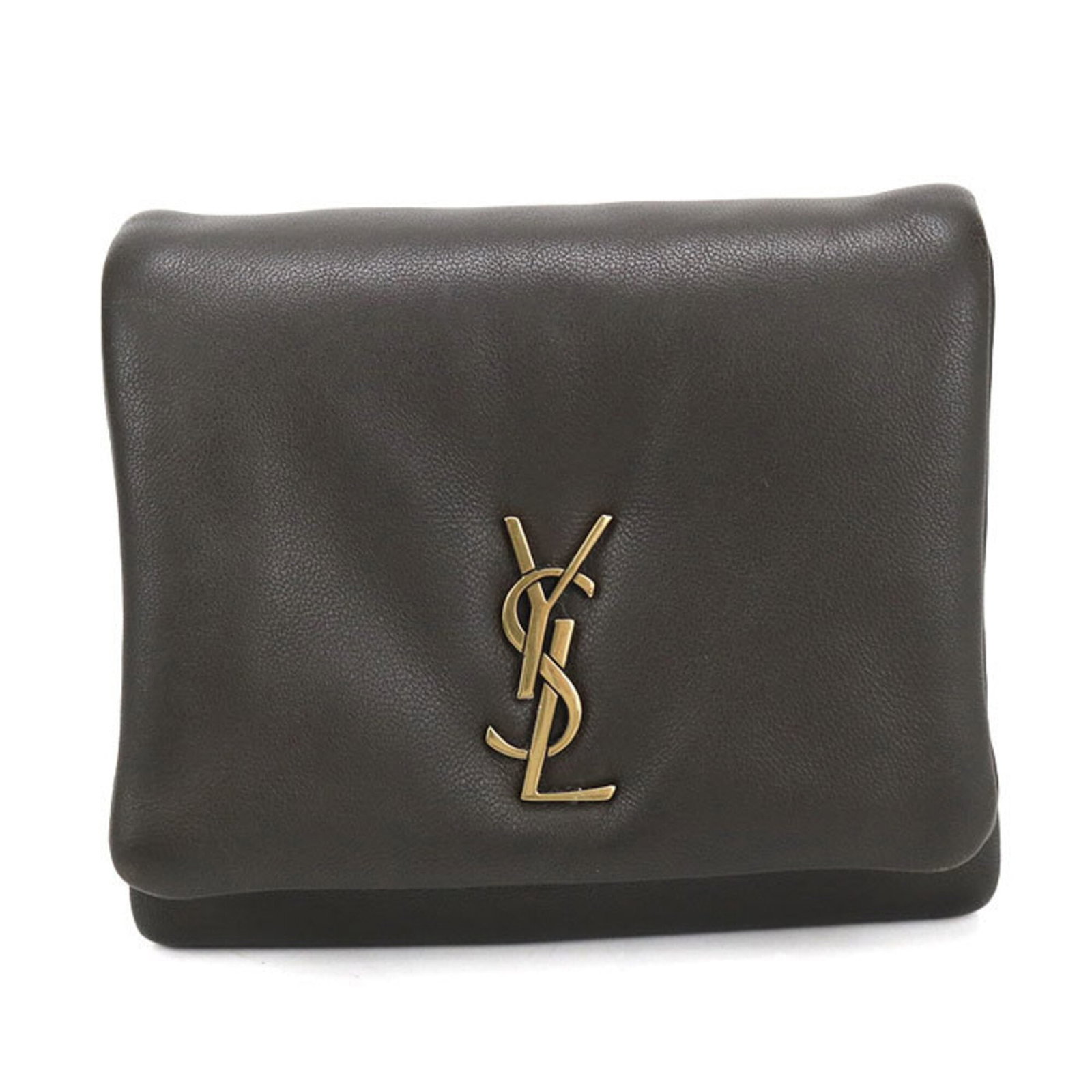 Saint Laurent Wallet Tri Fold Leather: Saint Laurent Wallet Tri Fold Leather Tri-fold leather wallet from Saint Laurent, crafted in Italy from lambskin. The sleek gray design measures 9cm x 11cm x 4cm and features a classic tri-fold