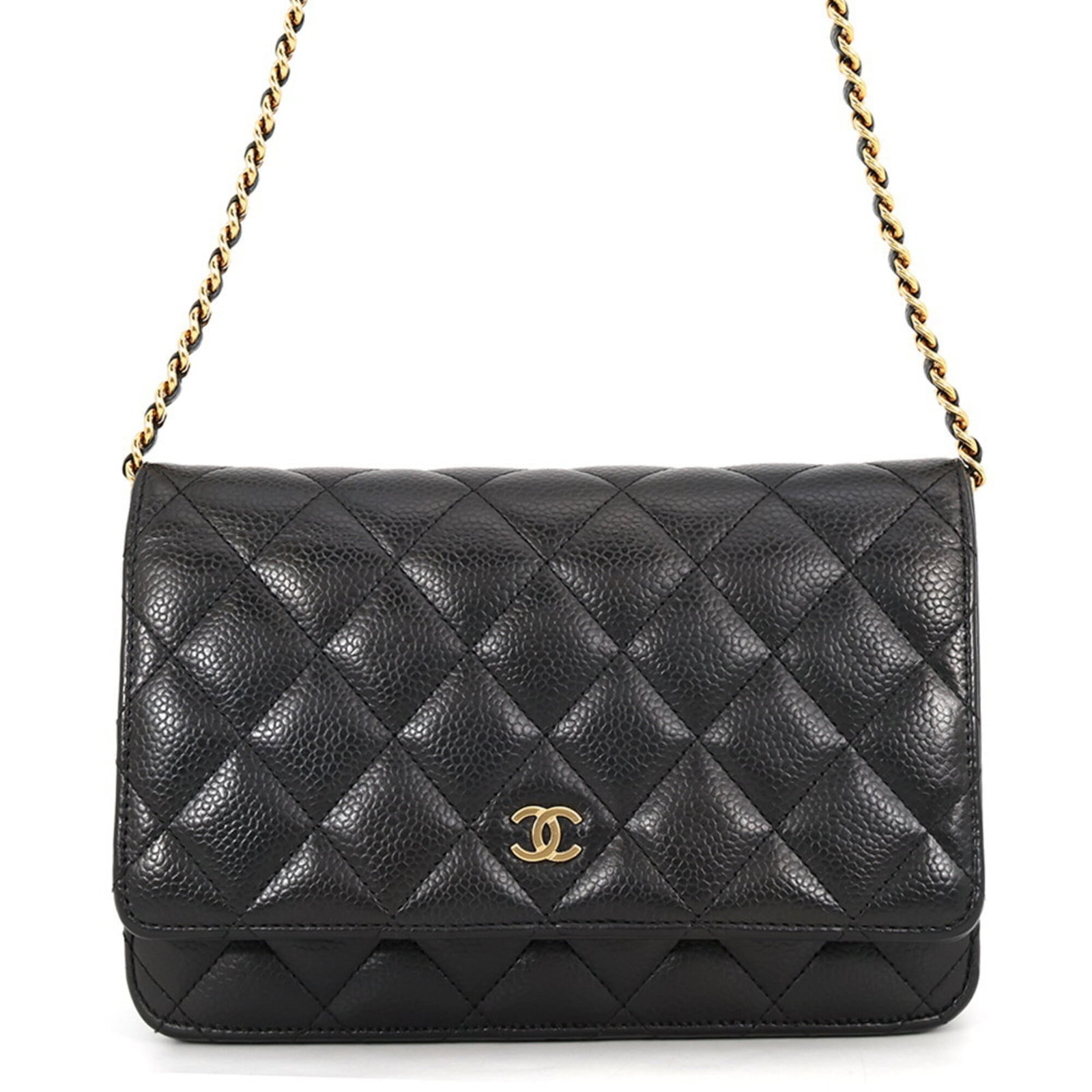 Chanel Chain/ Shoulder Wallet Grained Calfskin: Chanel Chain/ Shoulder Wallet Grained Calfskin Chain/Shoulder wallet in black grained calfskin, measuring 13cm x 19cm x 4cm. A classic design from Chanel, crafted with high-quality materials for a