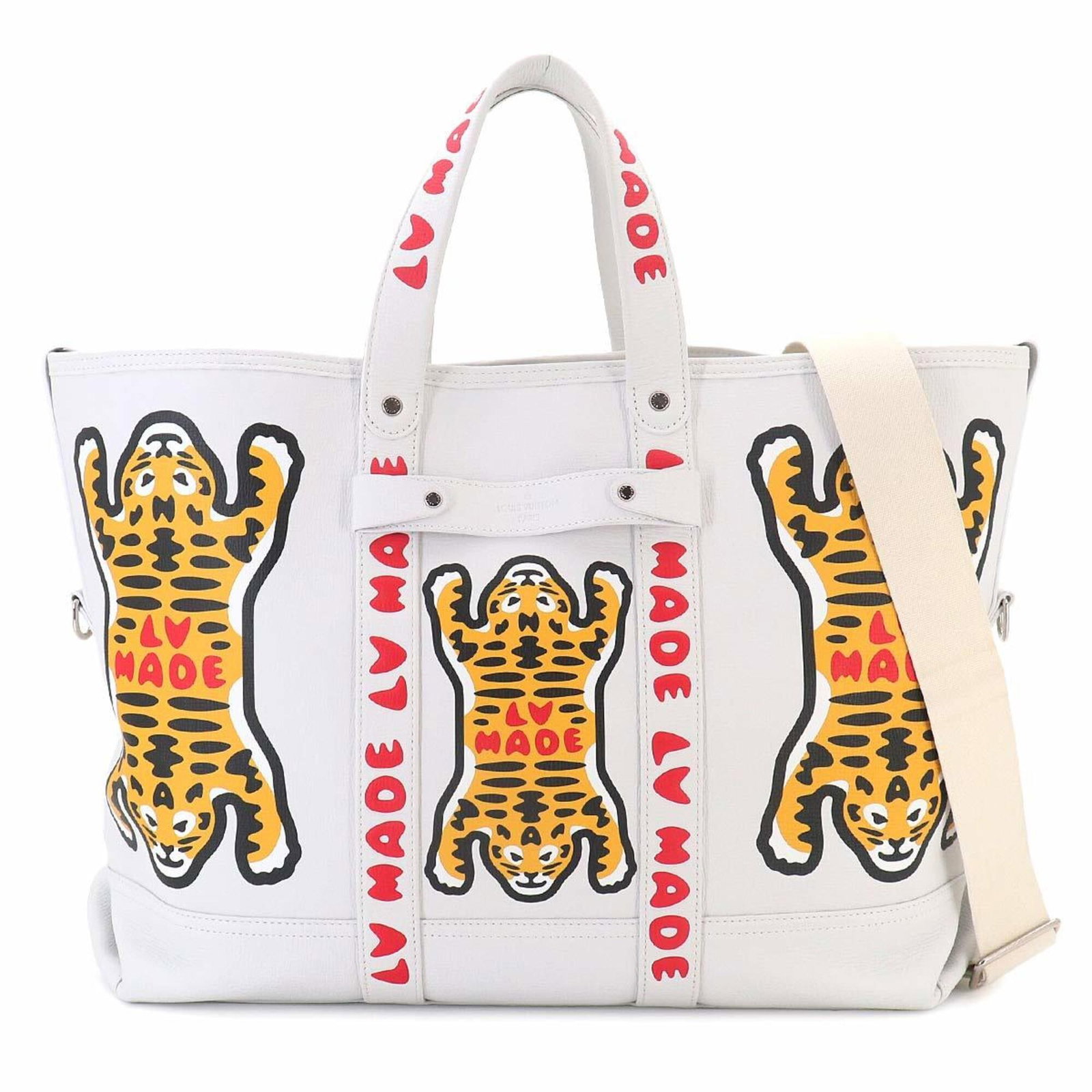 Louis Vuitton Handbag Tote Bag Leather: Louis Vuitton Handbag Tote Bag Leather Louis Vuitton's iconic tote bag features high-quality leather construction, with a classic Blanc color. Measuring 38cm x 59cm x 18cm, it offers ample space for d