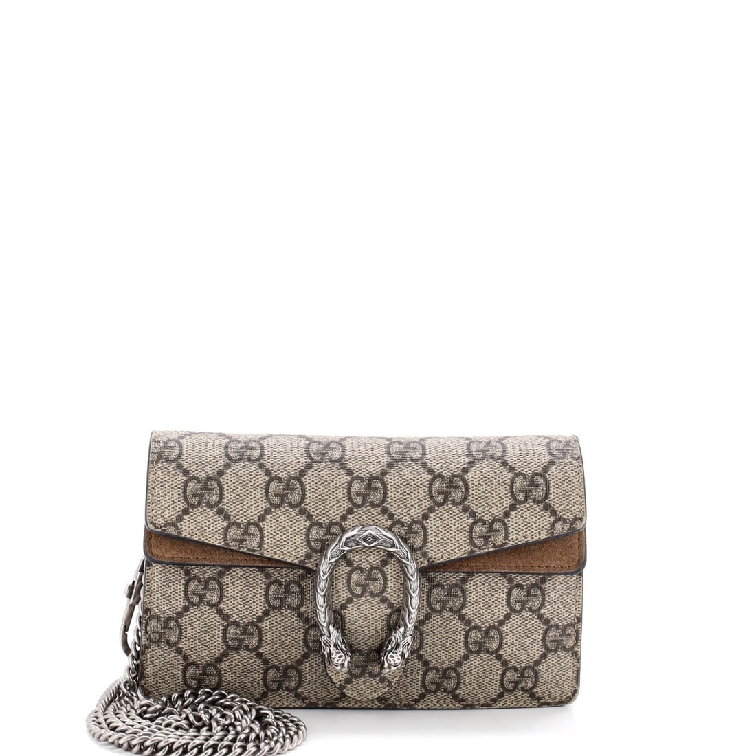 Mini coated canvas leather bag with Gucci Dionysus GG: Mini coated canvas leather bag with Gucci Dionysus GG Mini Gucci Dionysus GG Coated Canvas Leather Bag in Brown. This mini shoulder bag features a unique combination of canvas coated leather and
