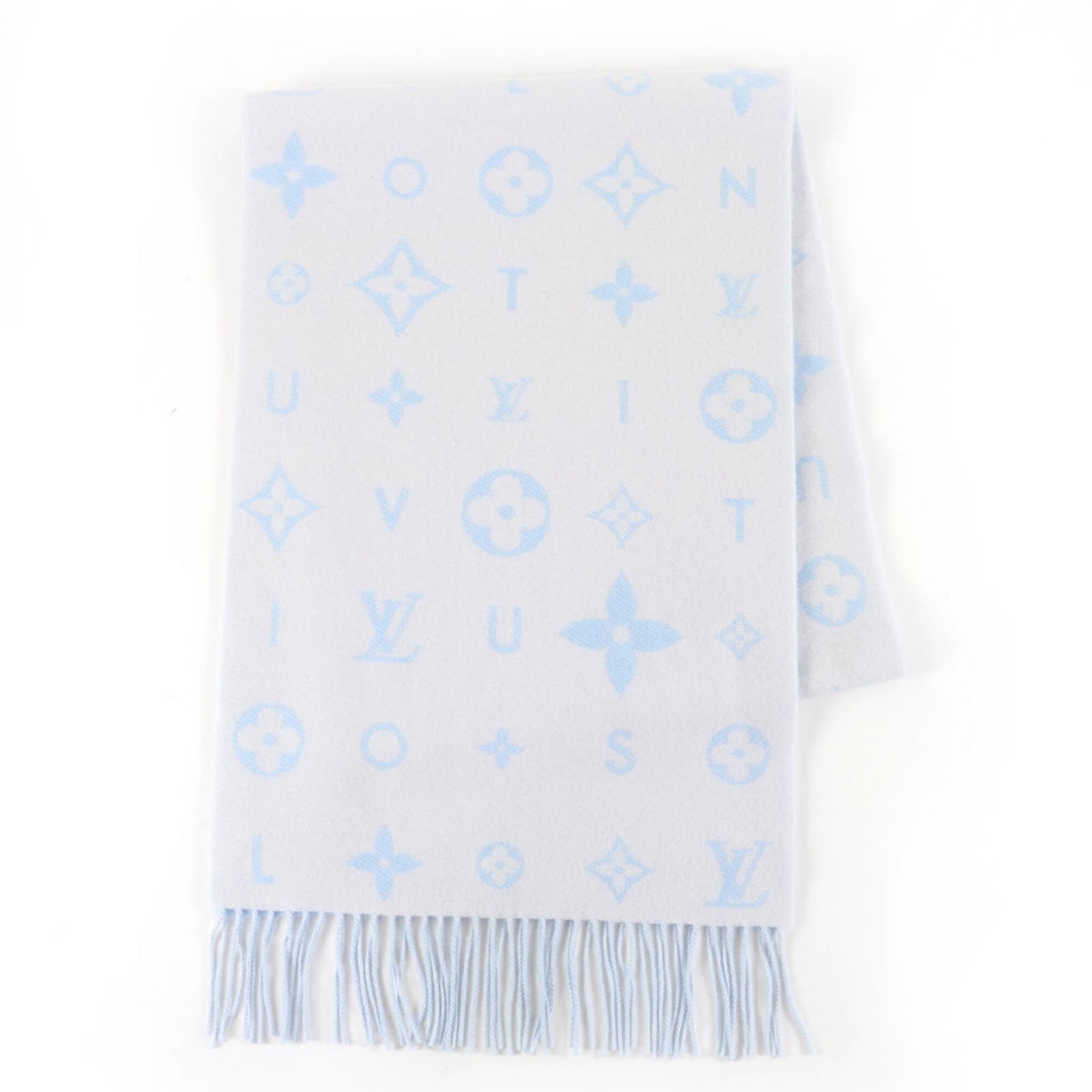 Cashmere Stole Louis Vuitton: Cashmere Stole Louis Vuitton Cashmere Stole from Louis Vuitton, crafted in Italy with 100% cashmere material. Measuring 2.22m x 41cm, this stunning stole boasts a beautiful blue hue and bears the seri